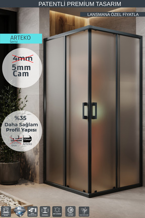MONAQUA Arteko Duşakabin Kare - Antrasit Profil - Satine Buzlu 5mm Cam