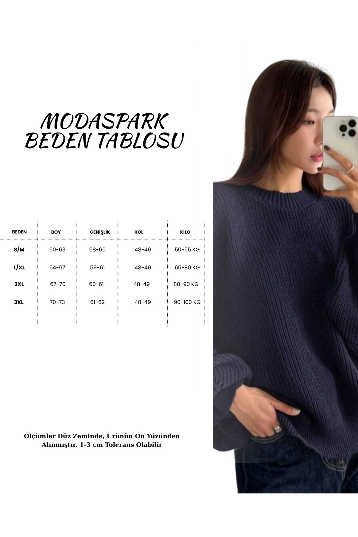 MODASPARK  Lacivert Bisiklet Yaka Oversize Kadın Triko Kazak - Görsel 2