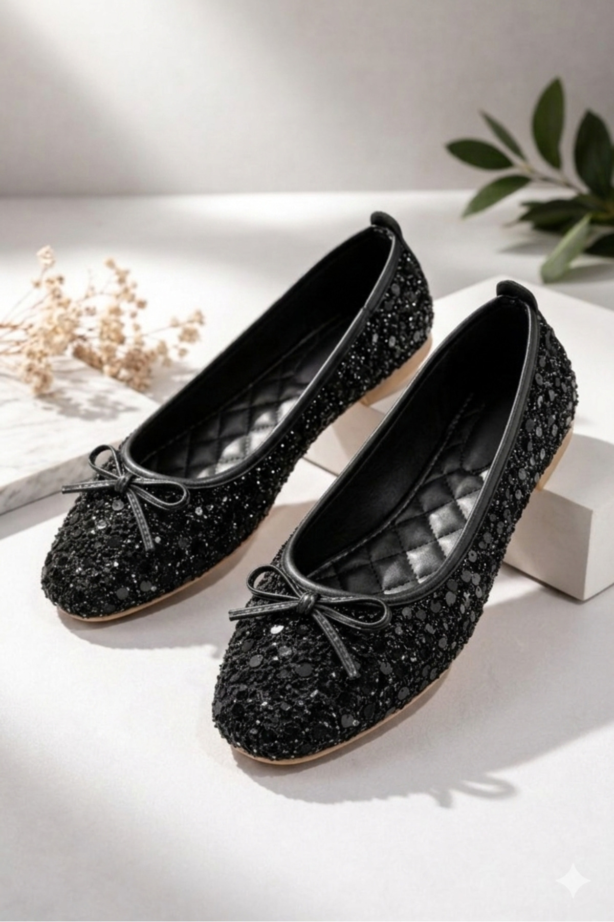 Aybar  Pullu Simli Fiyonklu Kadın Şık Günlük Babet - Görsel 4