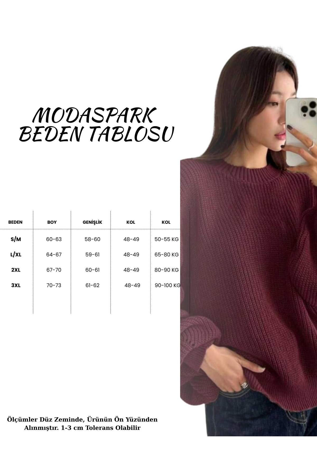 MODASPARK  Bordo Bisiklet Yaka Oversize Kadın Triko Kazak - Görsel 2