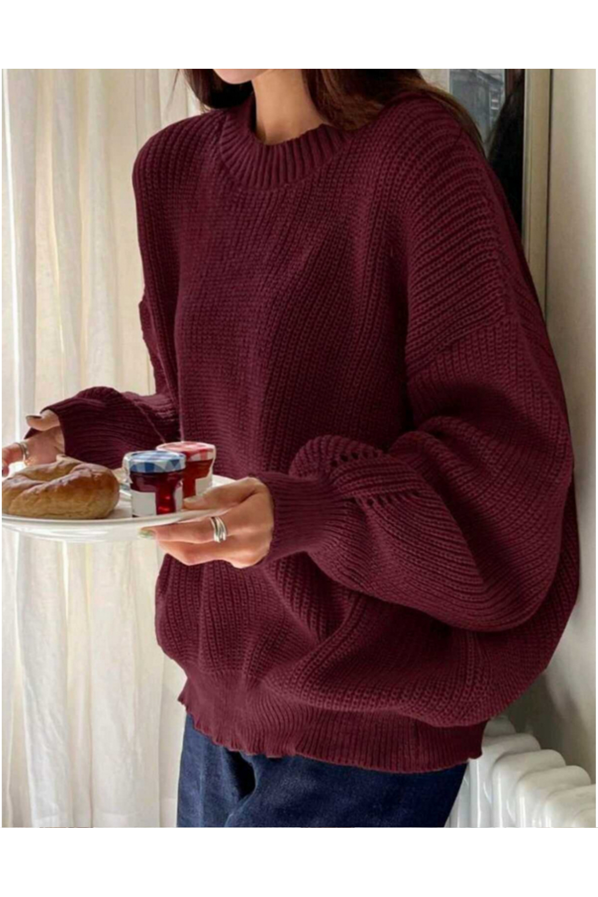 MODASPARK  Bordo Bisiklet Yaka Oversize Kadın Triko Kazak - Görsel 4