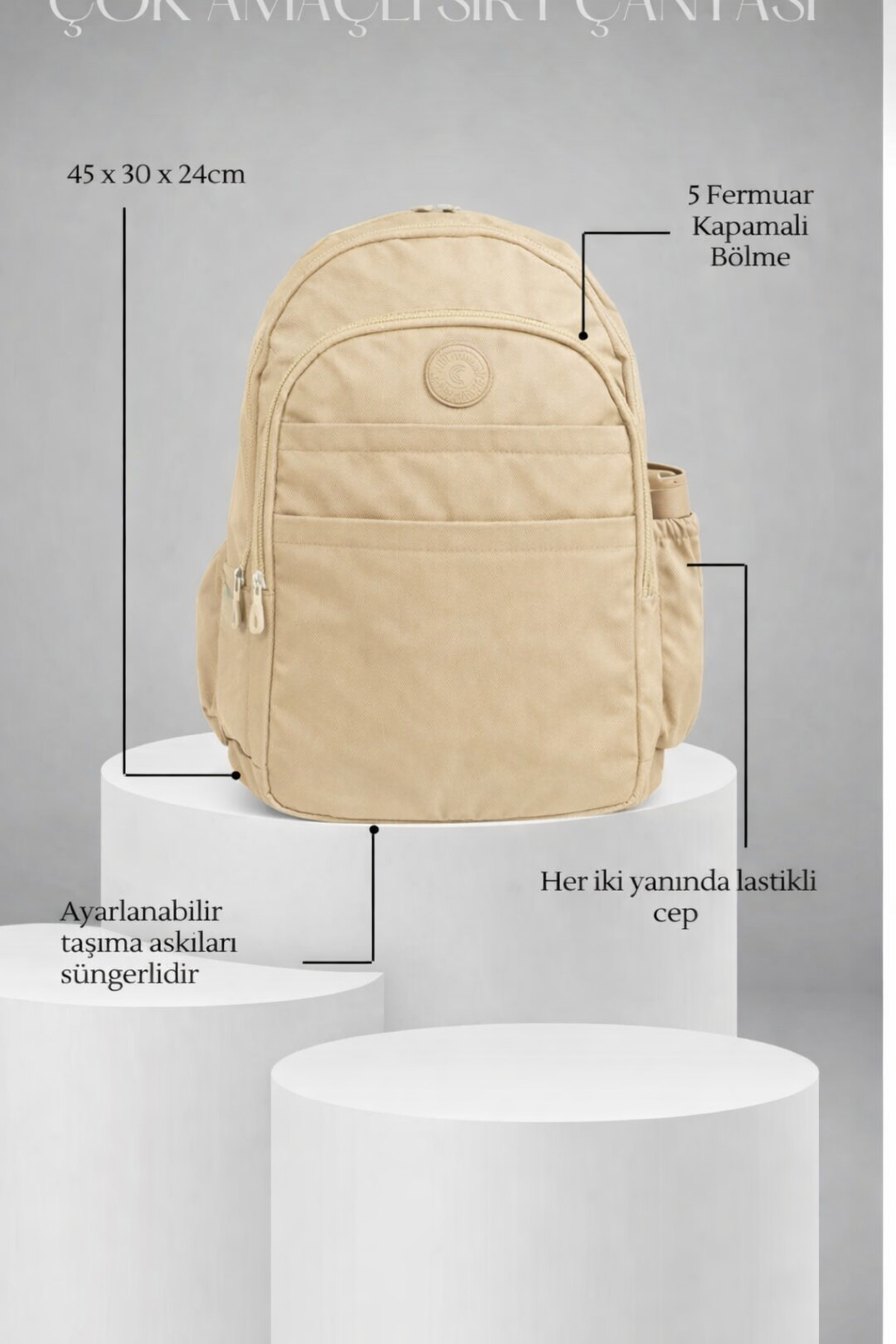 citycenterfashion  Unisex Krinkıl Okul Sırt Çantası Ortaokul Lise Üniversite Su Geçirmez Kumaş Laptop Cepli cty-lbn-104 - Görsel 3