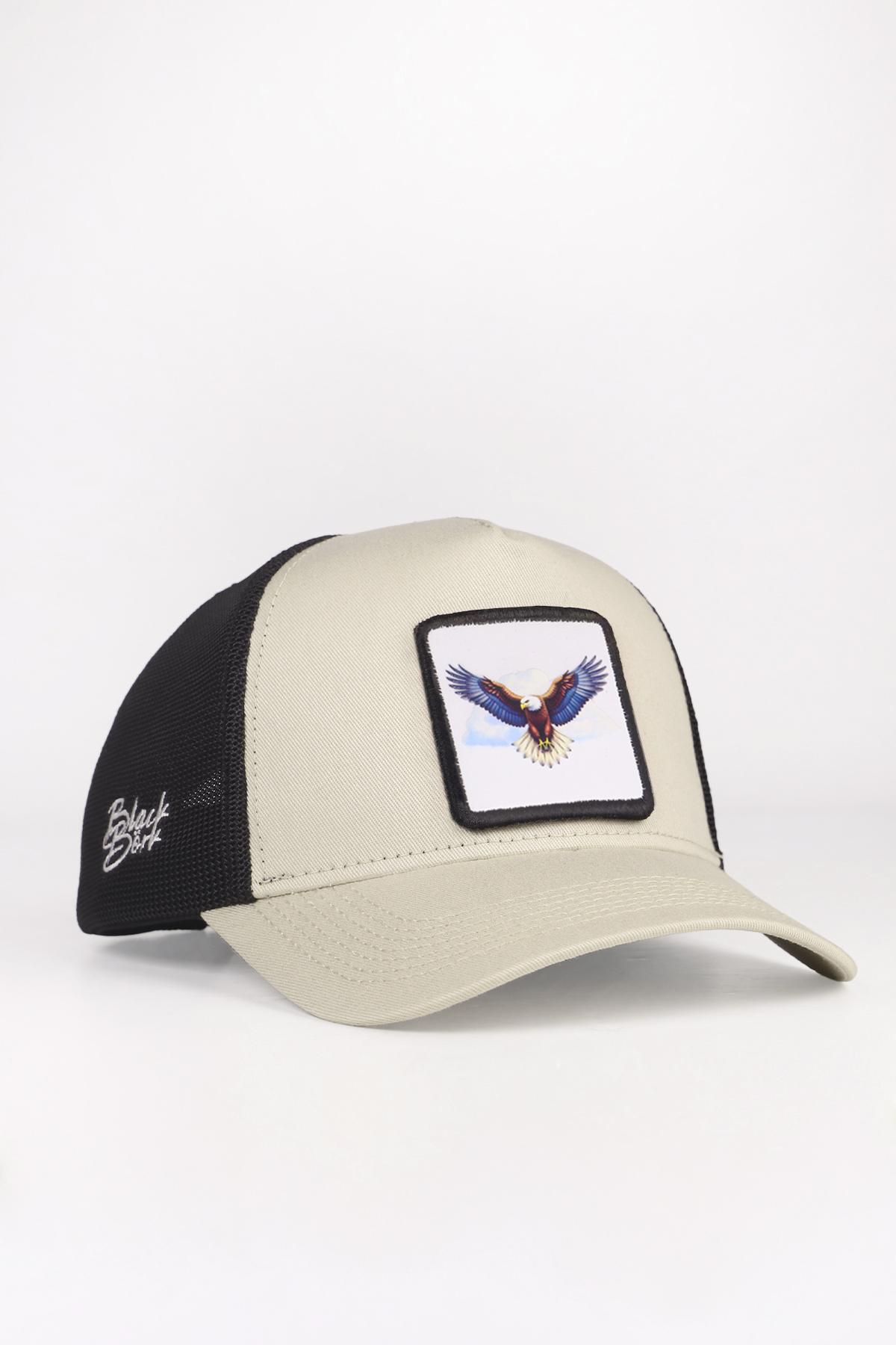 Beige-Black Trucker Hat with Eagle Logo