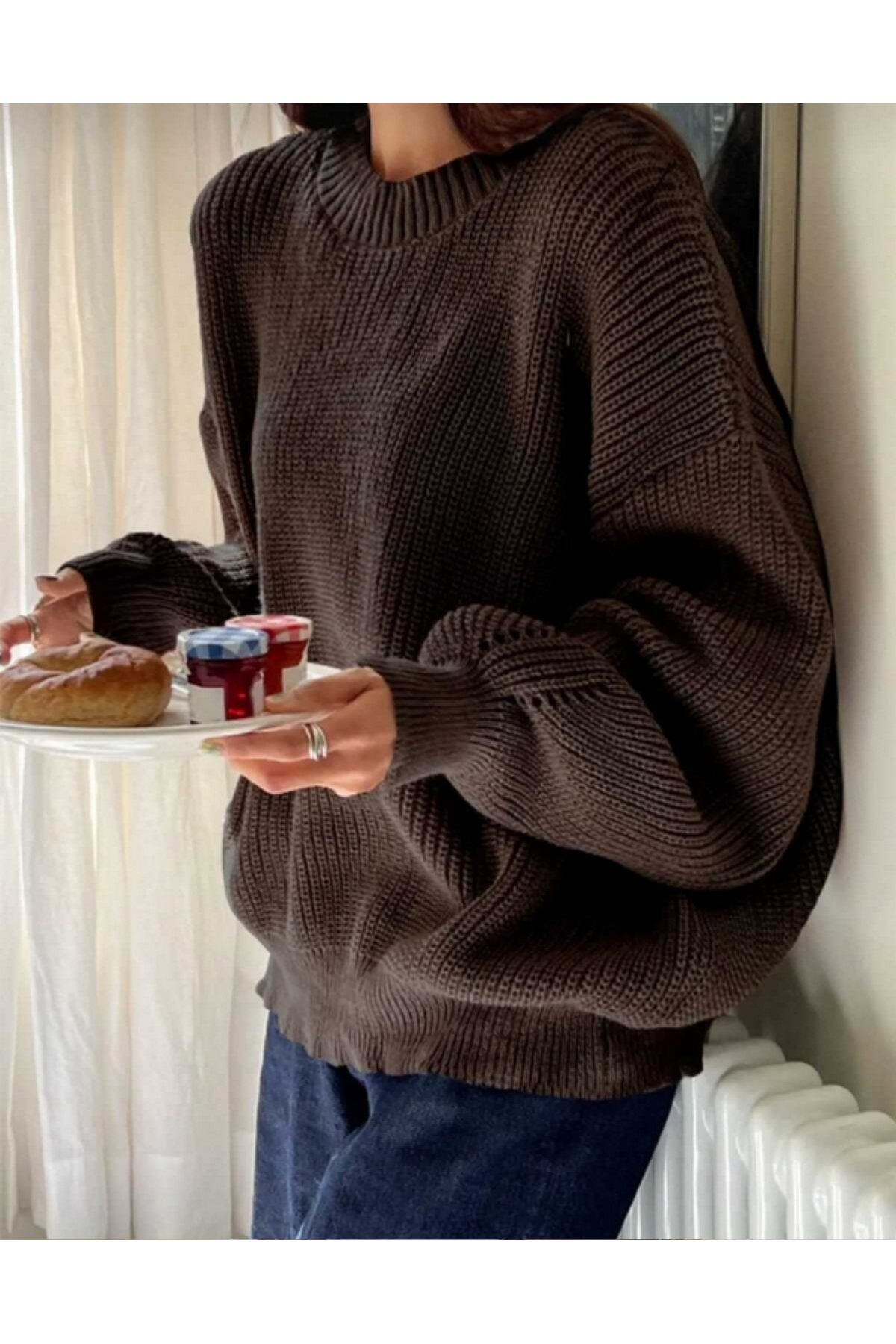 MODASPARK  Kahverengi Bisiklet Yaka Oversize Kadın Triko Kazak - Görsel 4