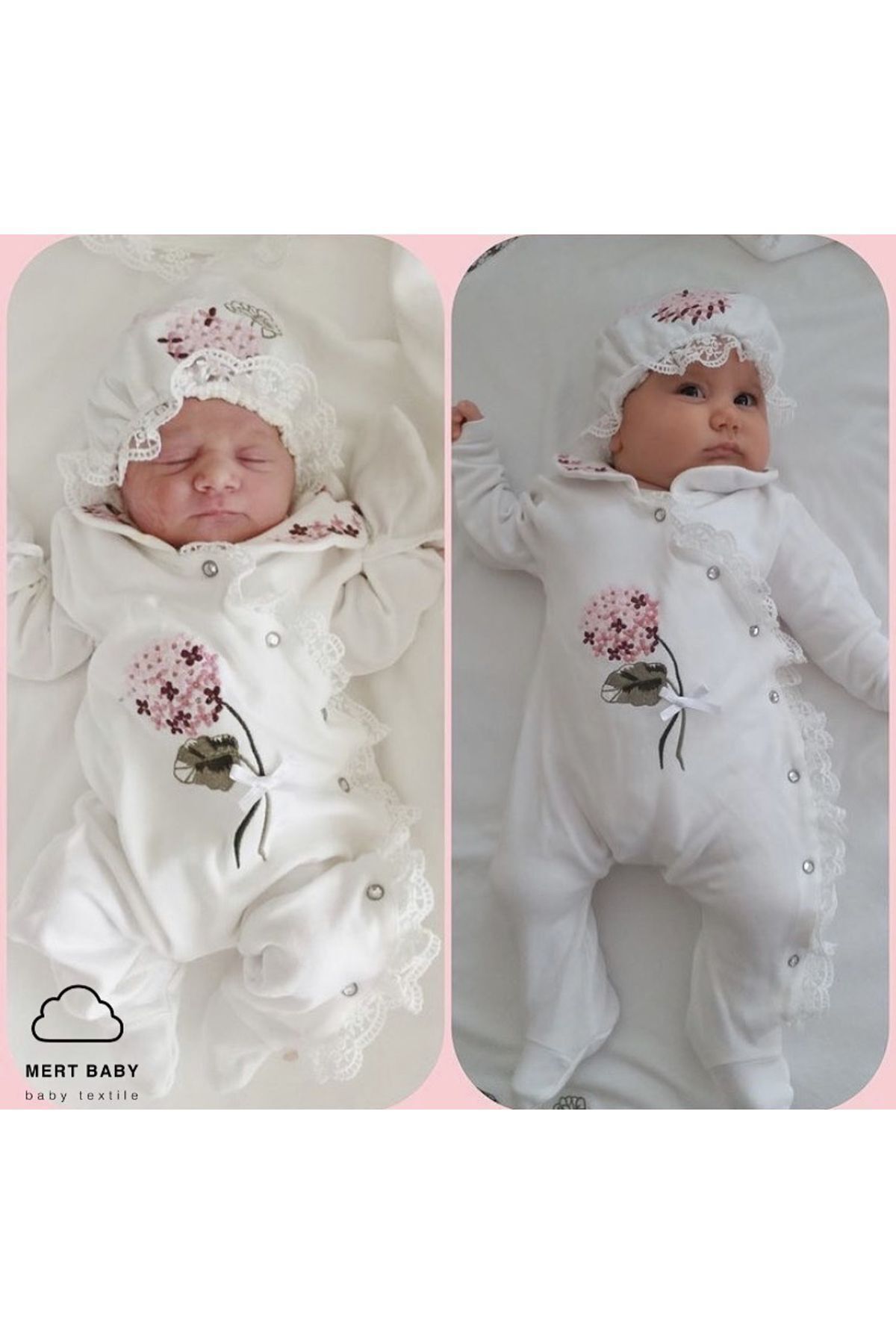 Mert Baby Ortanca Çiçekli 10'lu Organik Hastane Çıkış Seti %100 Pamuk Yenidoğan Kız Bebek fotoğrafı 3 (önizleme)