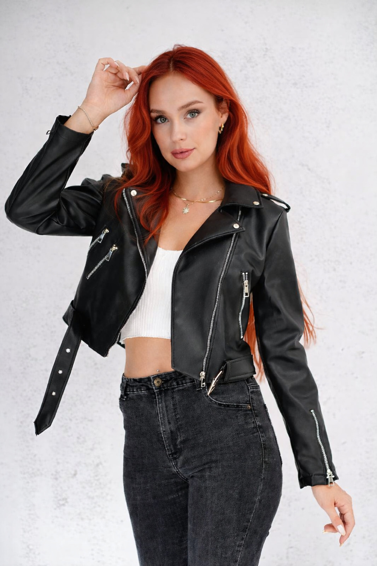 İLKCET MODA  Kol Fermuar Detaylı Siyah Slim Fit Kadın Ceket