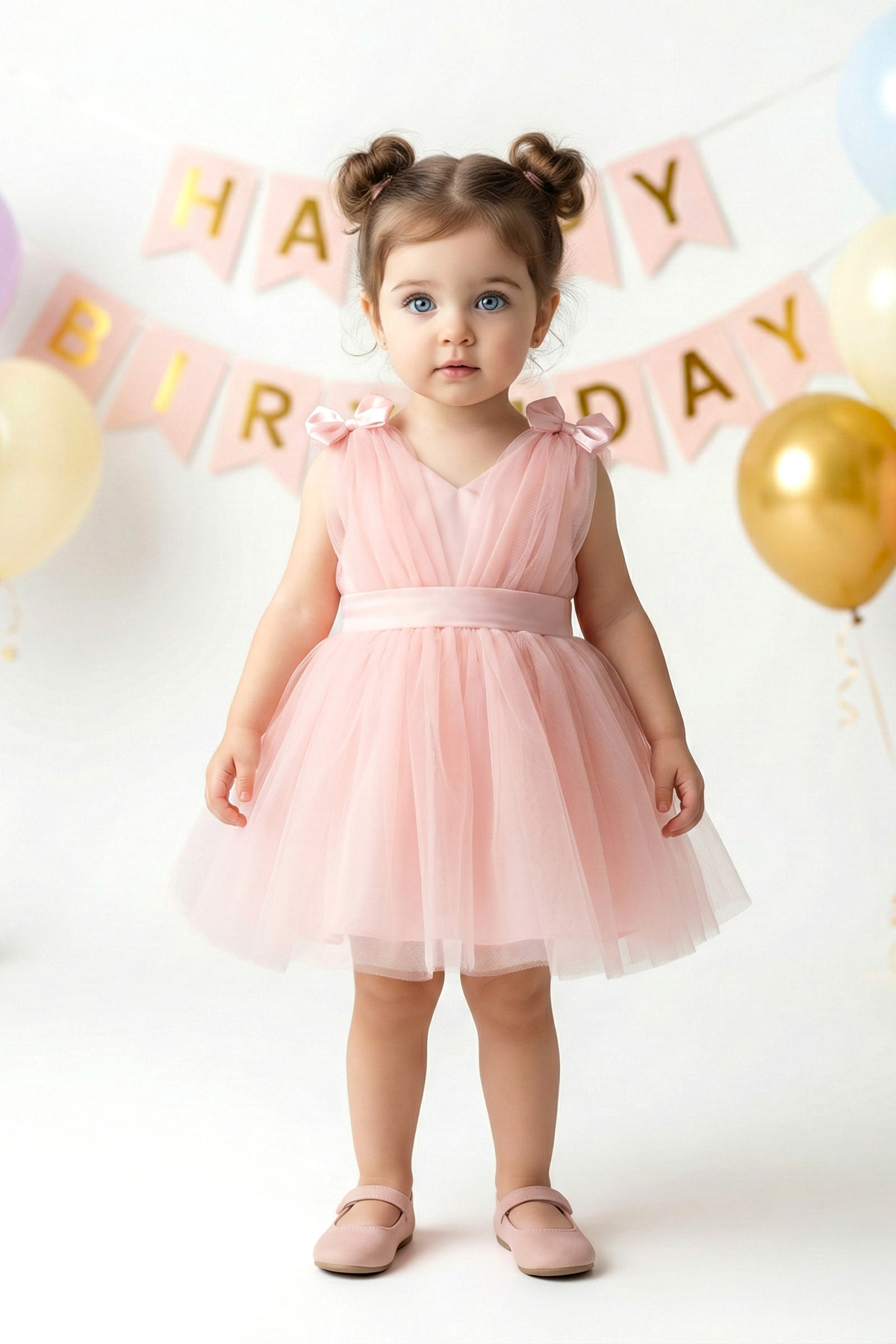 Baby Animals Kız Bebek Kız Çocuk Doğum Günü Parti Düğün Elbise Balonkol Fiyonklu Tüllü Tütü Astarlı fotoğrafı 5 (önizleme)