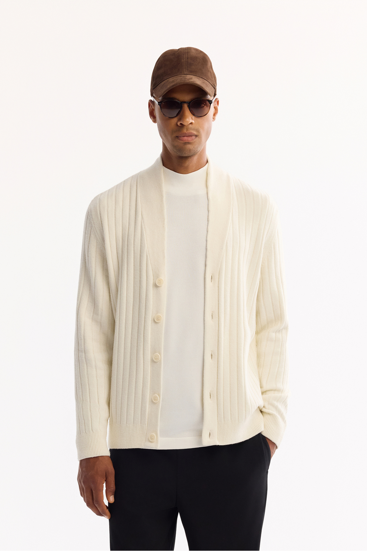 Avva  Erkek Ekru Şal Yaka Düğmeli Soft Touch Çizgili Regular Fit Hırka A52Y5042