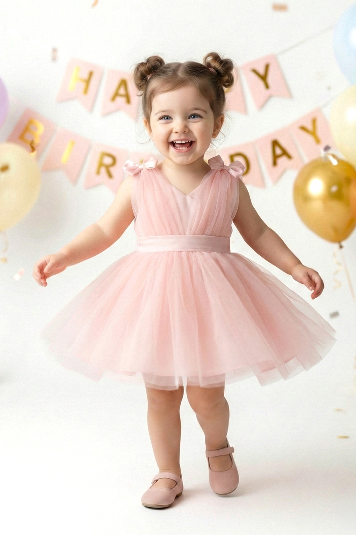 Baby Animals Kız Bebek Kız Çocuk Doğum Günü Parti Düğün Elbise Balonkol Fiyonklu Tüllü Tütü Astarlı fotoğrafı 2 (önizleme)