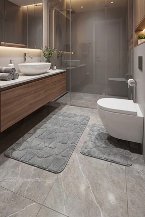 ÇELEBİ HOME TEKSTİL Gri Pamuk Banyo Paspası Makinede Yıkanabilir Kaymaz Taban...