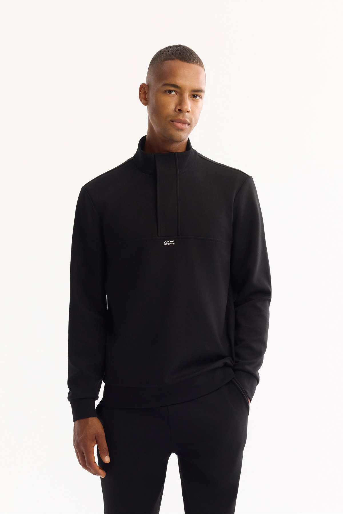 Avva  Erkek Siyah Dik Yaka Fermuarlı Pamuklu Bi-Stretch Regular Fit Sweatshirt A52Y1282