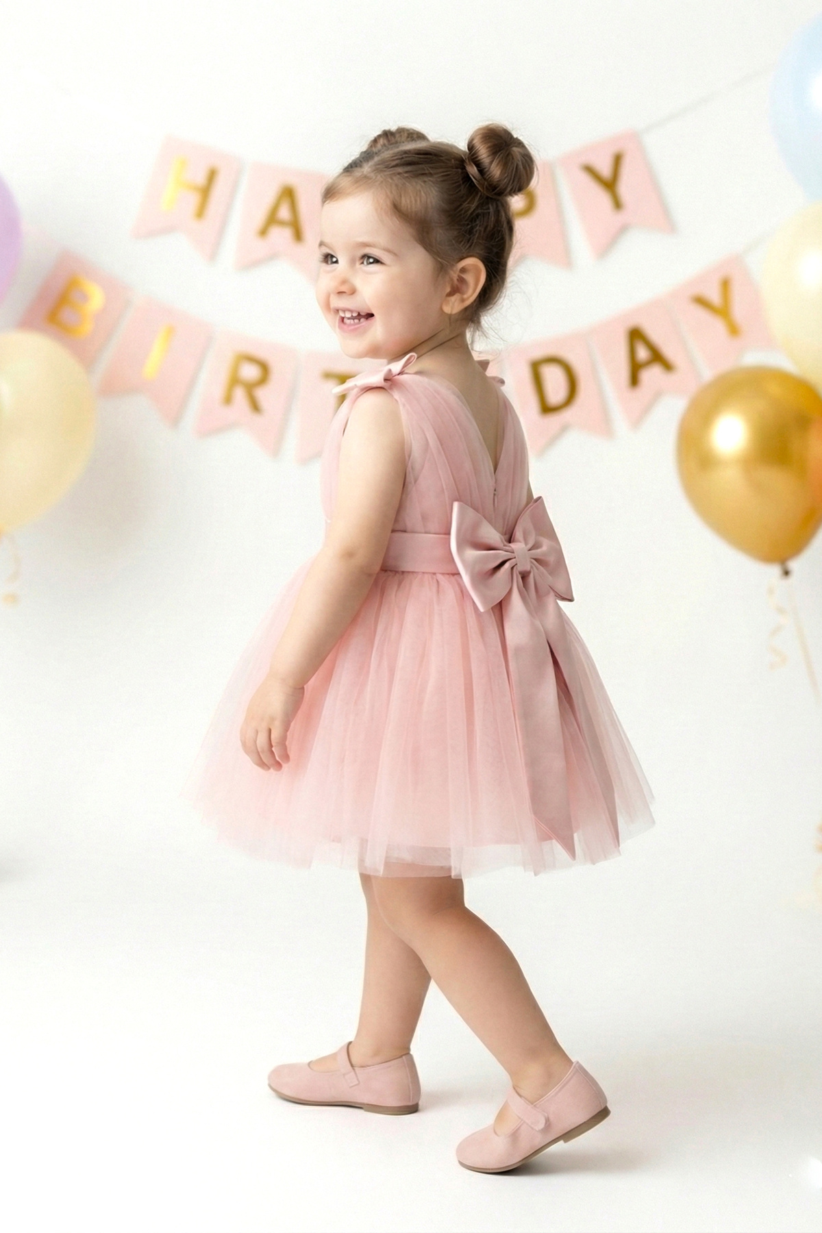 Baby Animals Kız Bebek Kız Çocuk Doğum Günü Parti Düğün Elbise Balonkol Fiyonklu Tüllü Tütü Astarlı fotoğrafı 4 (önizleme)