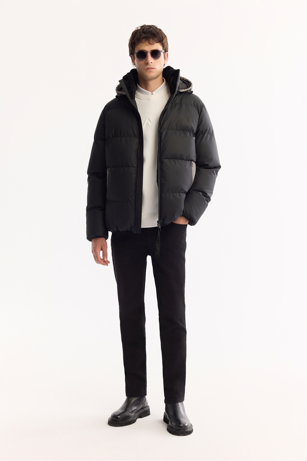 Avva  Erkek Siyah Kapüşonlu Su İtici Rüzgar Geçirmez -10°C Dayanıklı Şişme Regular Fit Mont A52Y6150 - Görsel 7