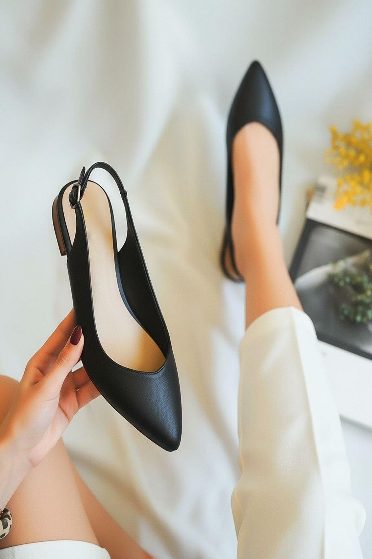 DİVOLYA  Luke Siyah Sivri Burun Günlük Babet - Görsel 4