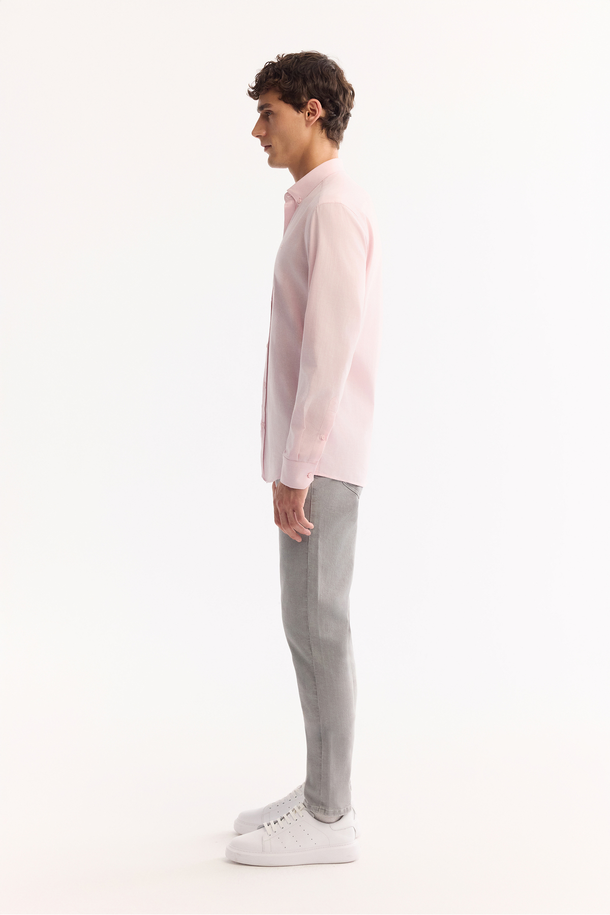 Avva  Erkek Açık Pembe Keten Dokulu Gömlek E002141 - Görsel 3