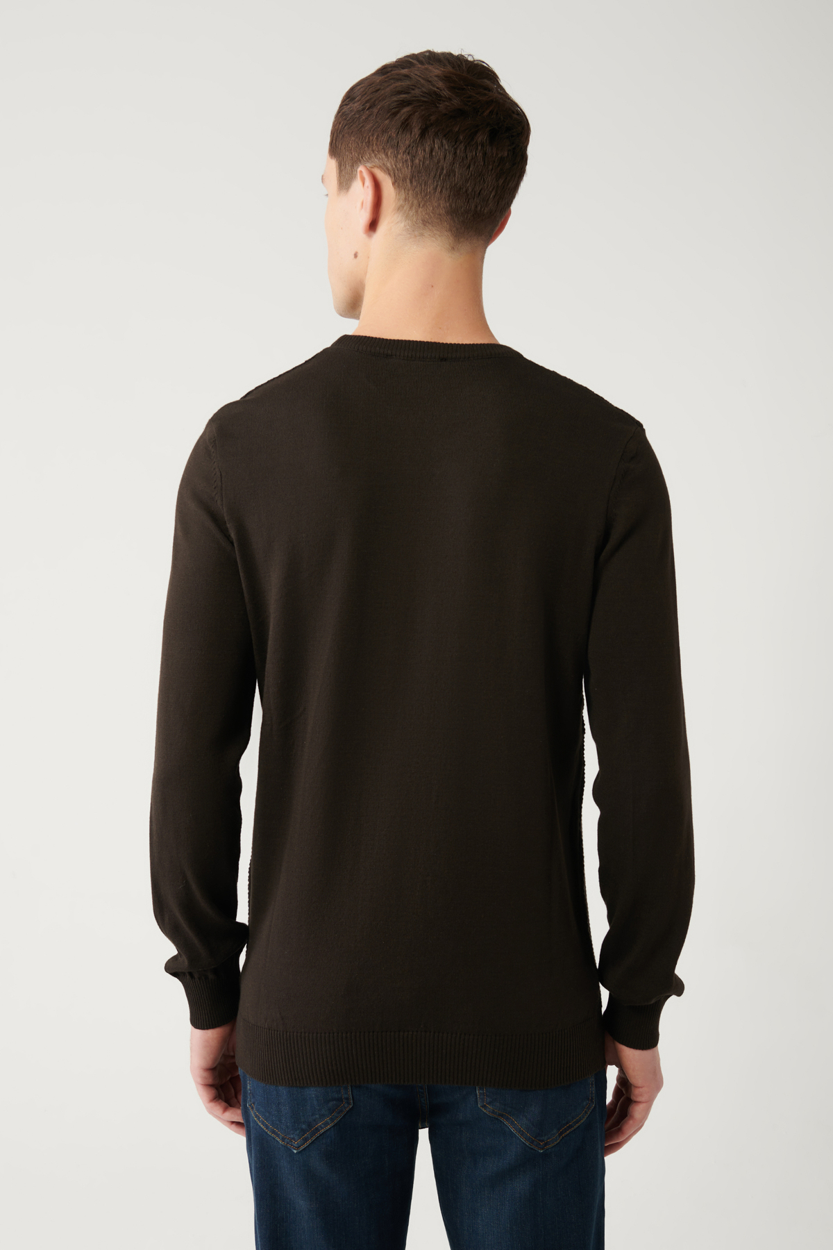 Avva  Erkek Kahverengi Bisiklet Yaka Pamuklu Triko Kazak E005105 - Görsel 4