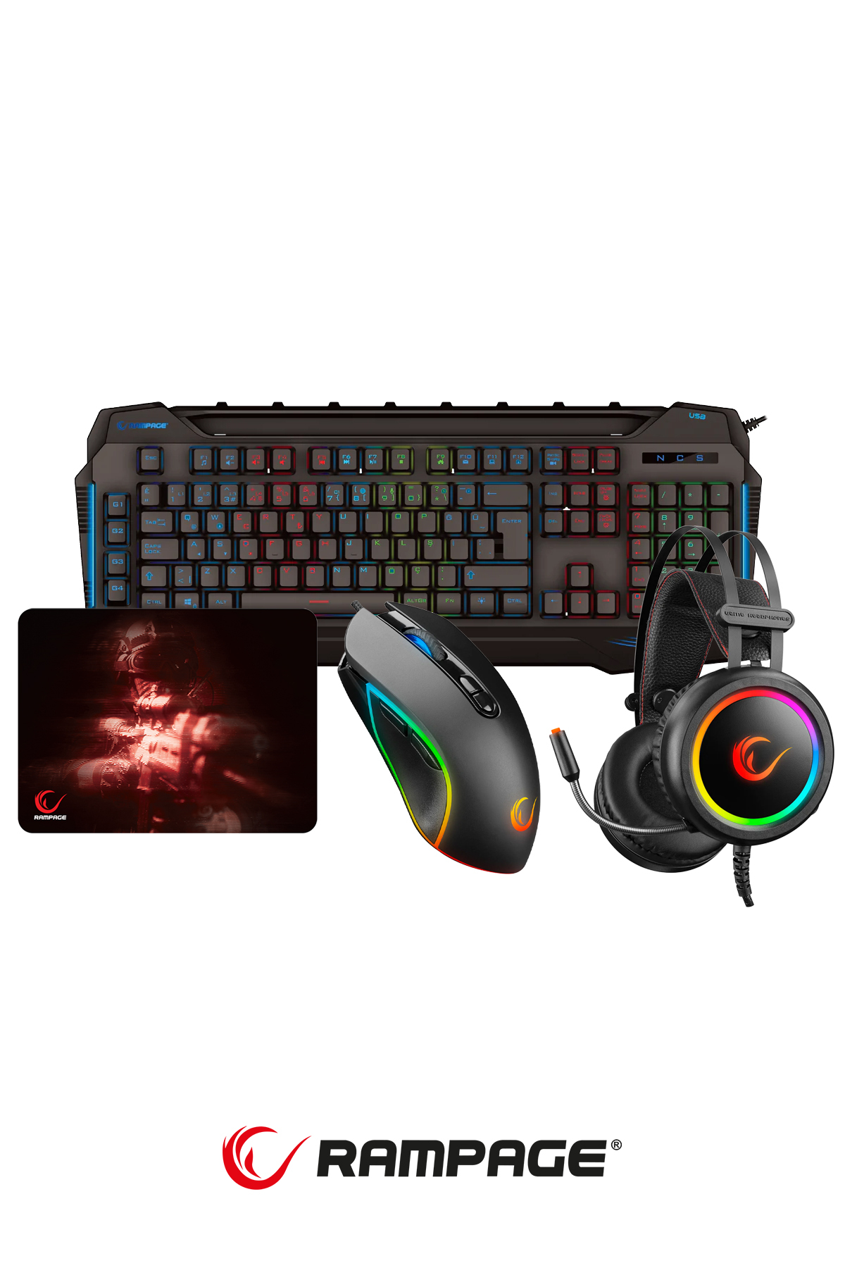 Rampage KB-R63 STAGE Makrolu Klavye Stormy Siyah Kulaklık G65 RGB