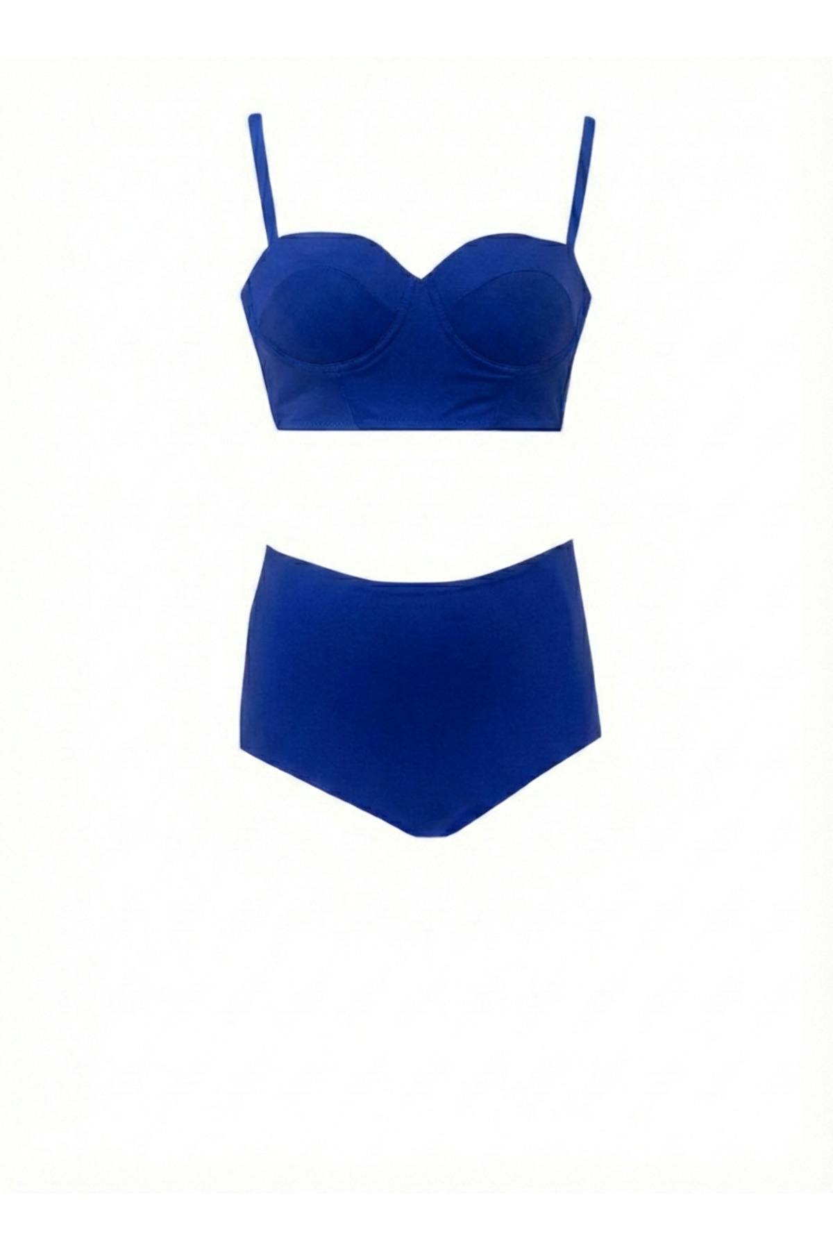 Women's Saxe Blue High Waist Bikini Bottom Top Set