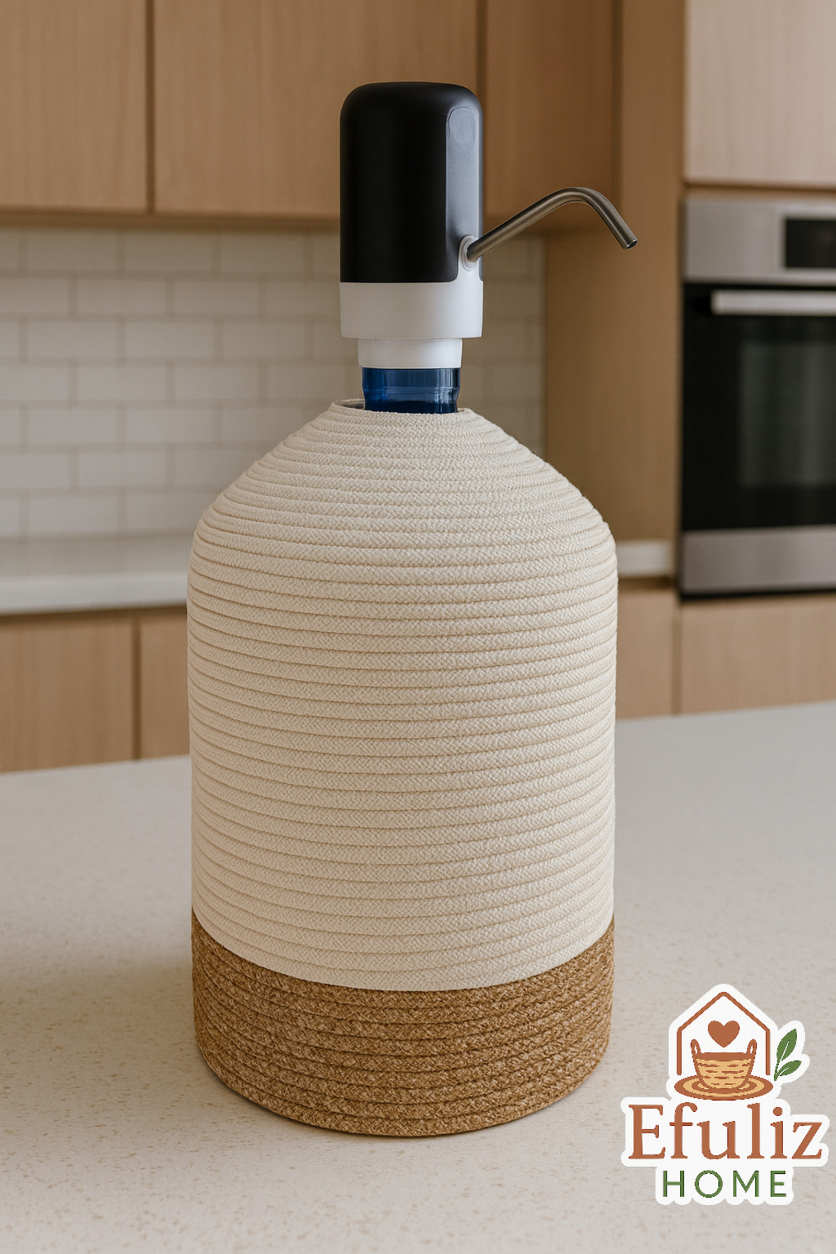 Jute Wicker Look Dropper Cover, Stylish and Natural Water Dispenser Cover.