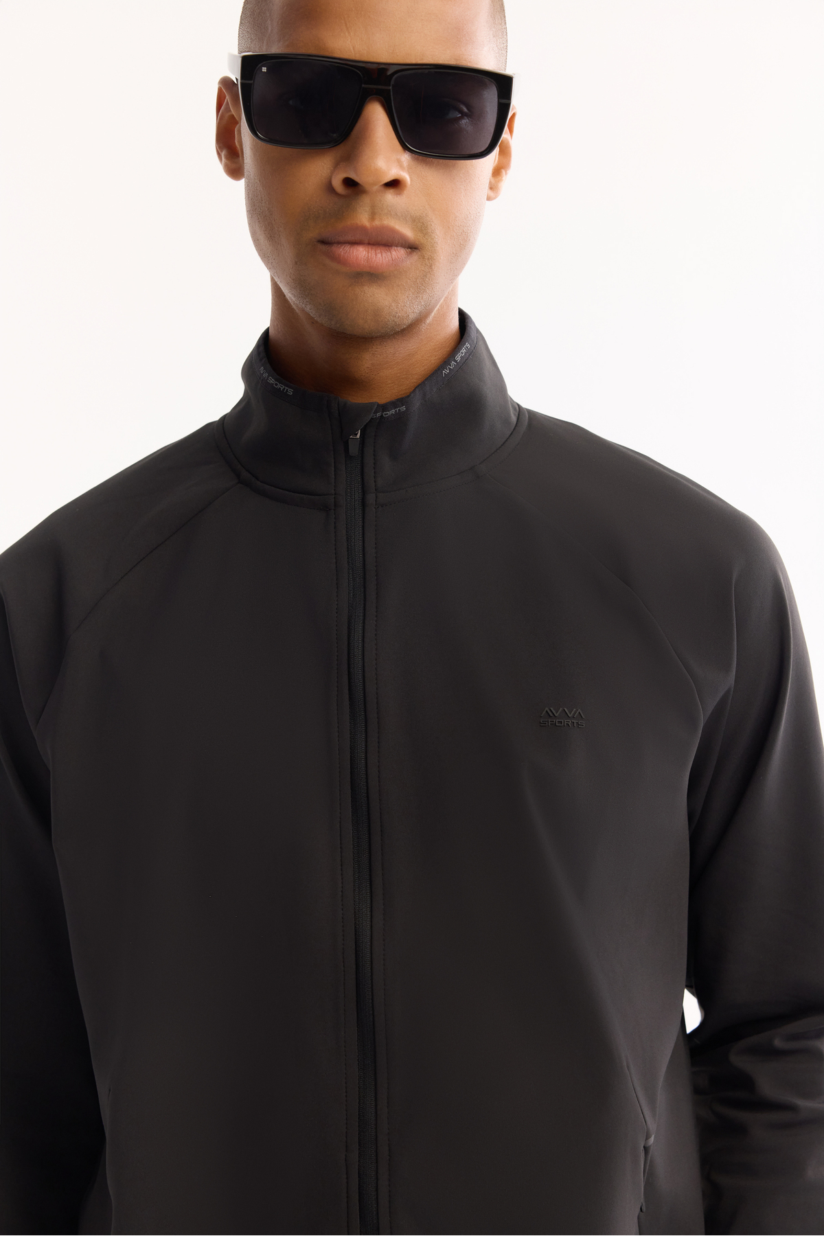 Avva  Erkek Siyah Dik Yaka Fermuarlı Göğüs Enjeksiyon Baskılı İnterlok Teknik Kumaş Hırka A52Y1203 - Görsel 5