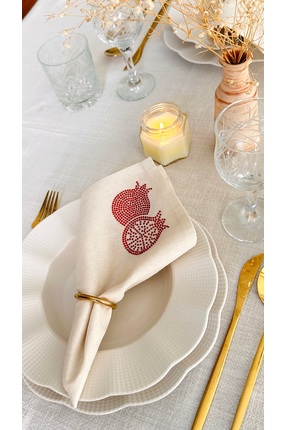 desicap Taşlı Keten Peçete 34x34 cm – Söz Nişan Masa Peçetesi, Davet Sofrası,...
