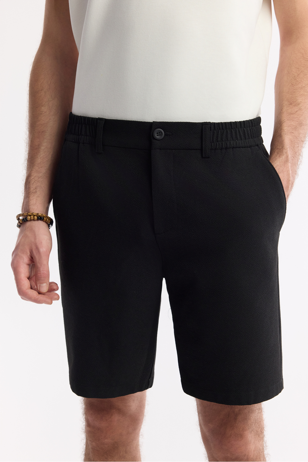 Avva  Erkek Siyah Yanı Lastikli Gofreli Bi-Stretch Slim Fit Chino Şort A51Y3730 - Görsel 4