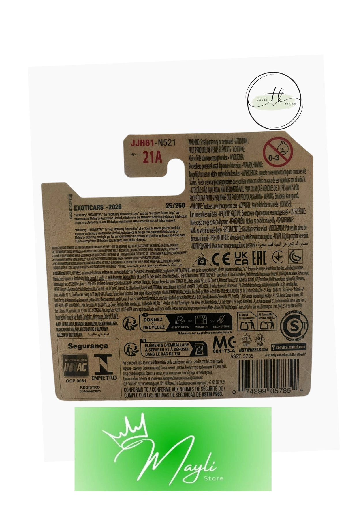 HOT WHEELS Exoticars McMurtry Speirling 1/64 ölçek 25/250 JJH81-N521 2026 fotoğrafı 2 (önizleme)