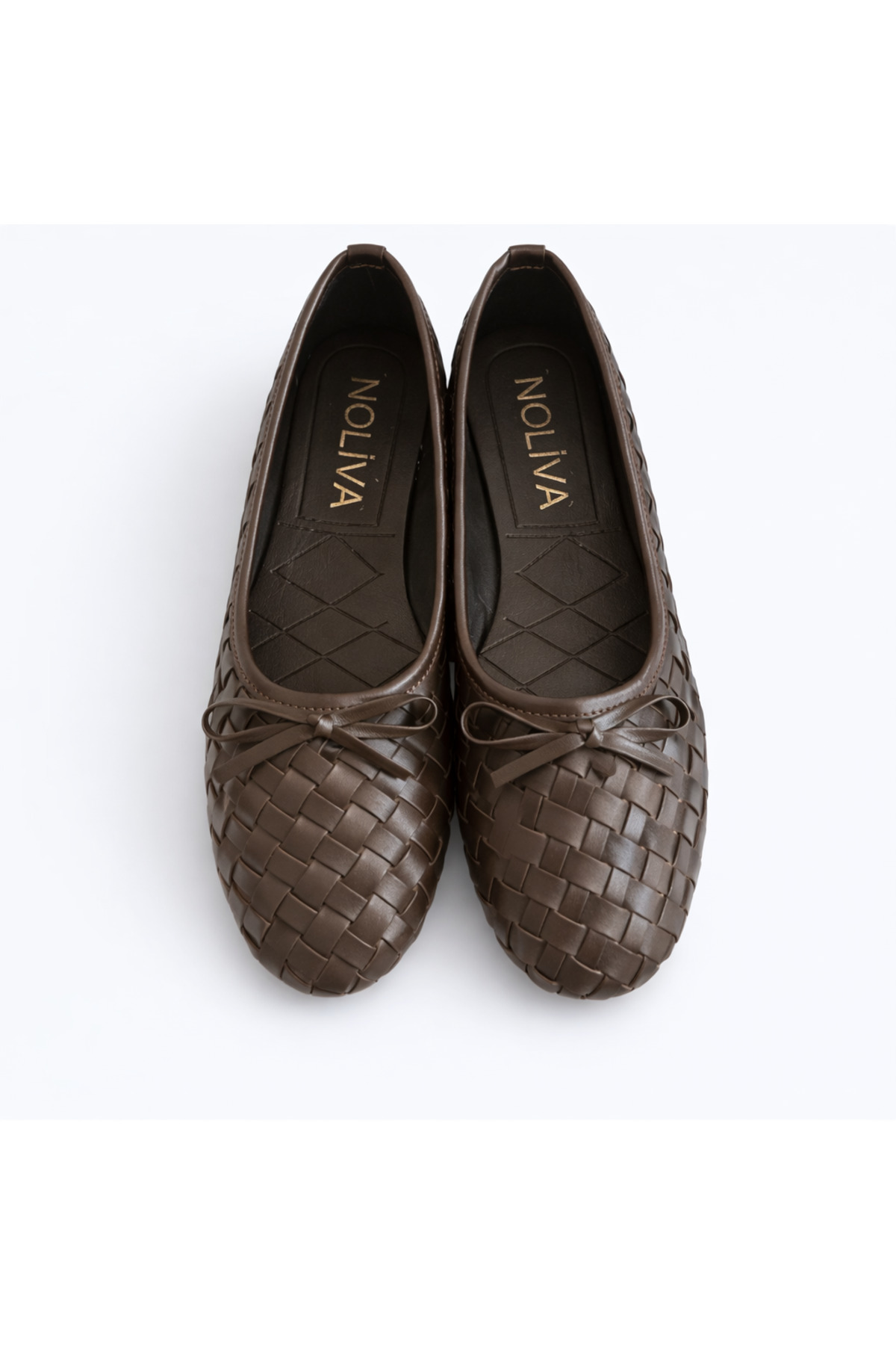 Women's Bitter Coffee Faux Leather Textured Knitted Pattern Bowtie Flats