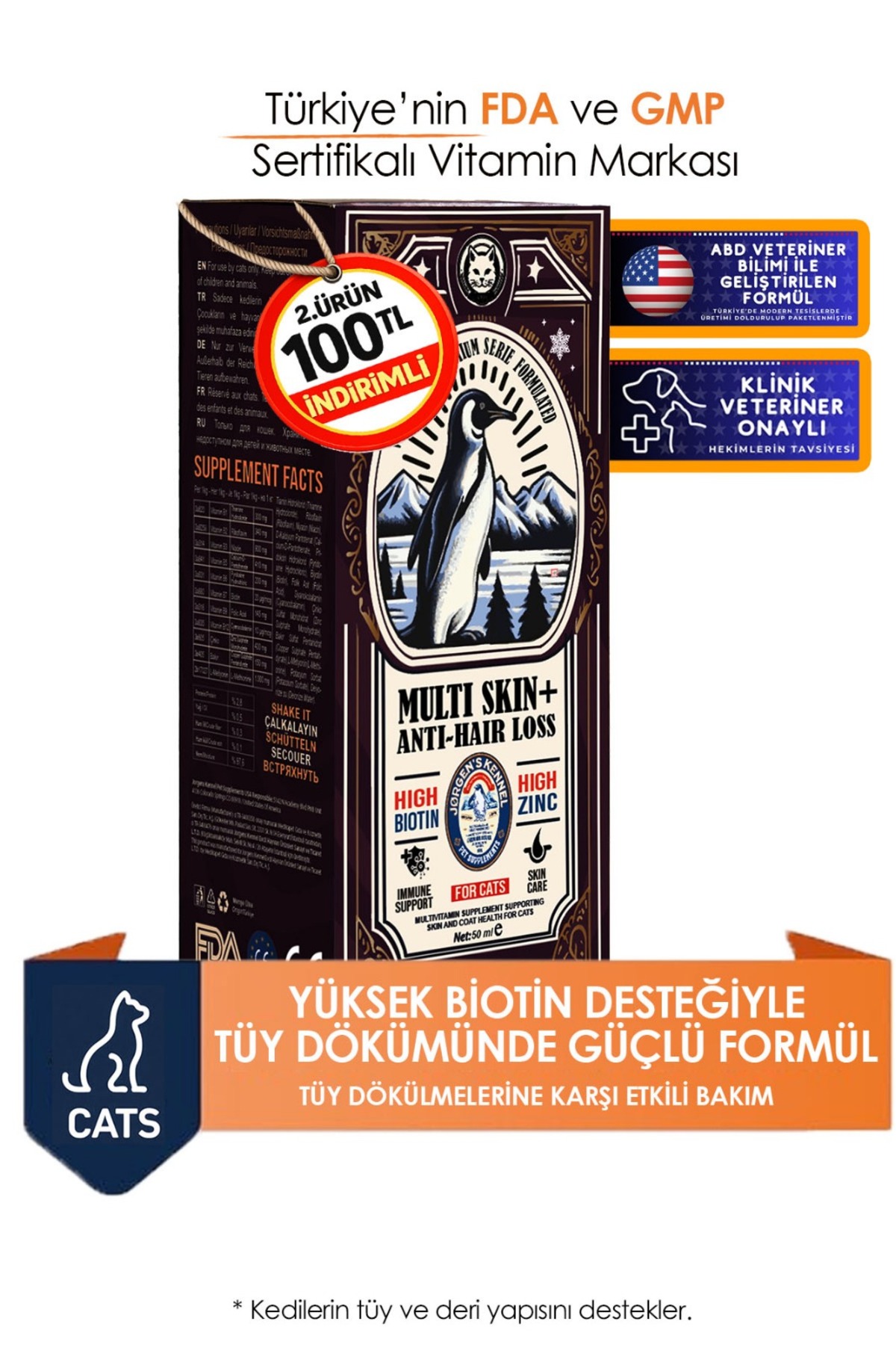 Jorgens Kennel Multi Skin+ Kedi Tüy Dökülme Önleyici Tüy Dökme Biotin Kedi Tüy Döküm Önleyici Tüy Sağlığı Damlası - Fiyatı, Yorumları