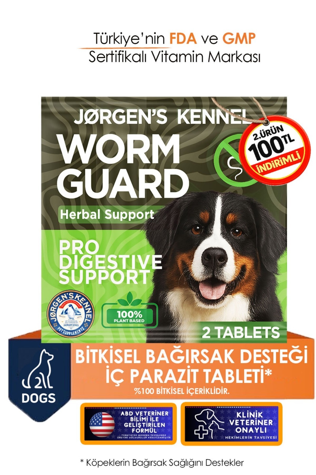 Wigrid / CD2枚セット Jorgens Kennel Köpek için %100 İç Bitkisel Parazit Tableti ve Hapı