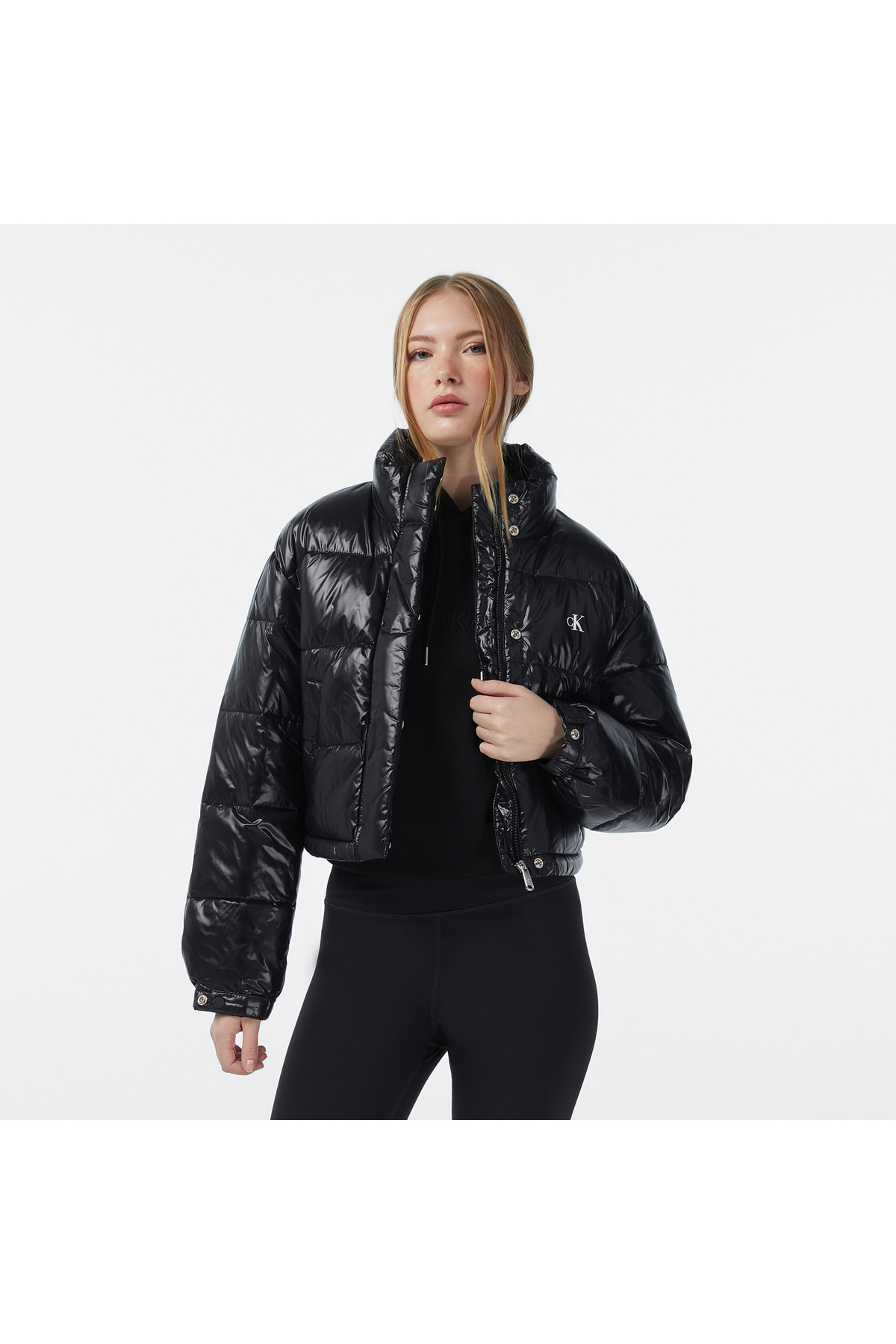 Calvin Klein Shine Crop Puffer Kadın Siyah Mont