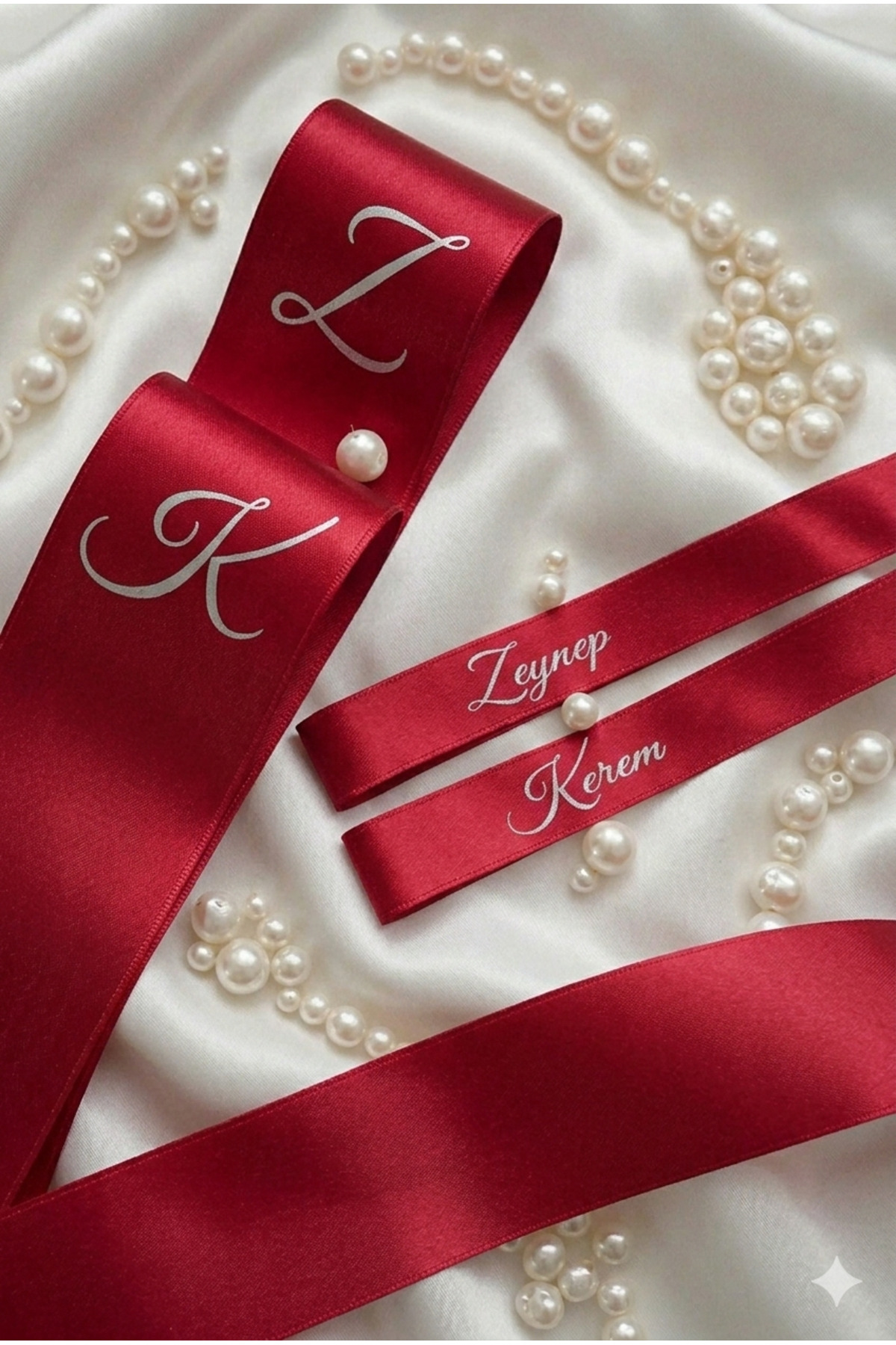 Personalized Claret Red Satin Silver Detailed Jewelry and Ring Promise Engagement Ribbon (without date)