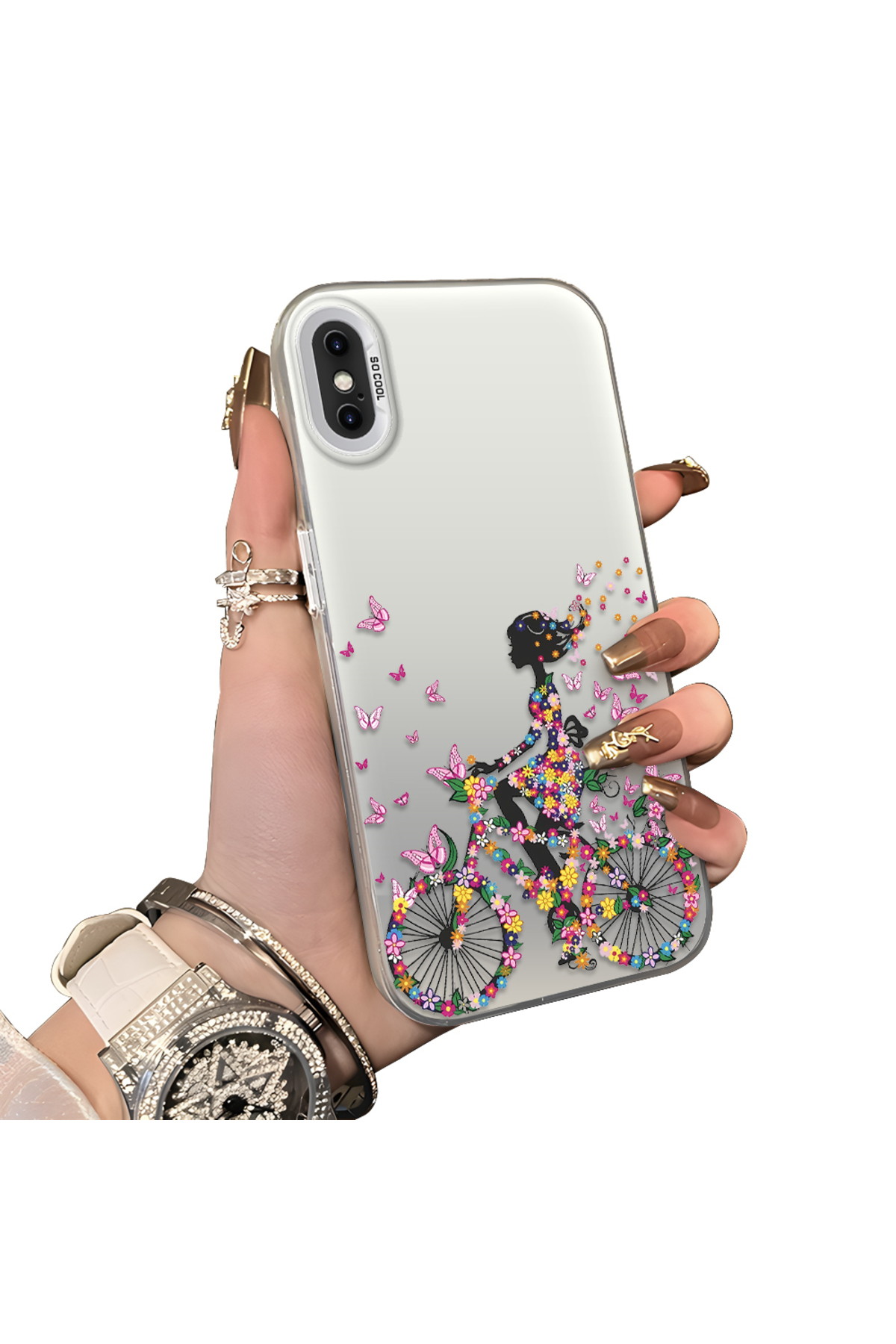 iPhone X/XS Compatible Hard Acrylic Back Silicone Edge Lens Protection Case stylish print patterns