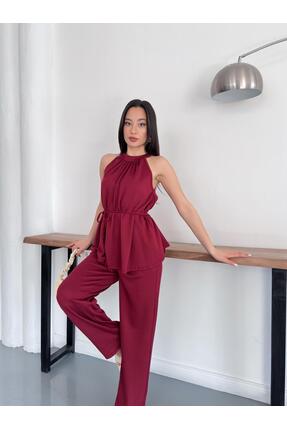 moda paketi Modal Kuşaklı Halter Yaka Bluz Pantolon Takım – Şık ve Rahat Kadı...