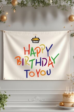 Puppetzzz Kişiye Özel Doğum Günü Duvar Örtüsü Flama – Pastel Renk Happy Birth...