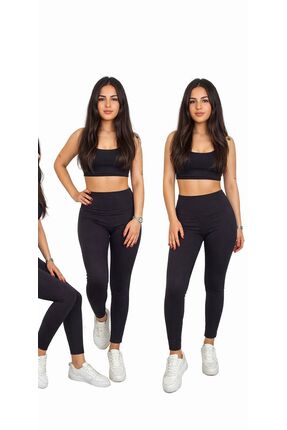 swn Yüksek Bel, Esnek Ve Toparlayıcı Üçgen Tasarım Spor Siyah Tayt