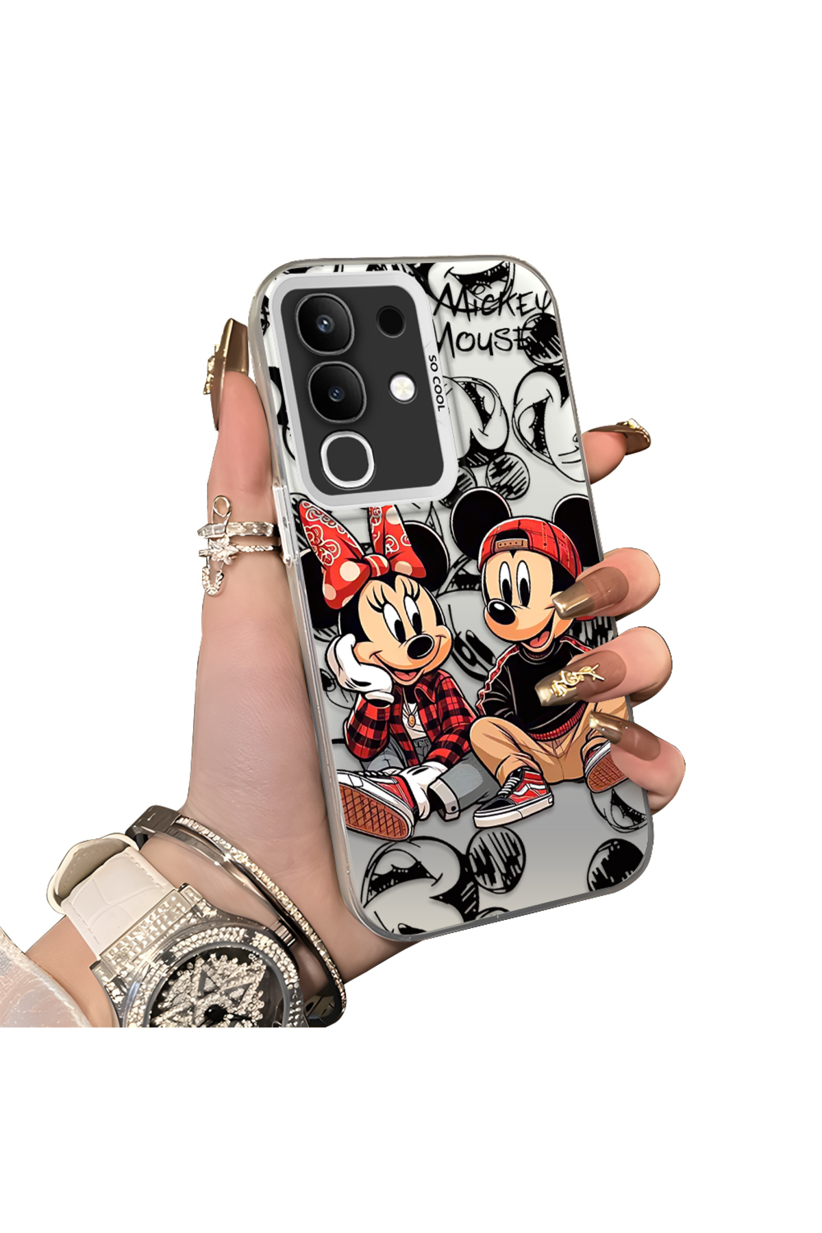 Vivo Y29 4G Compatible Hard Acrylic Rear Silicone Edge Lens Protection Case Mickey