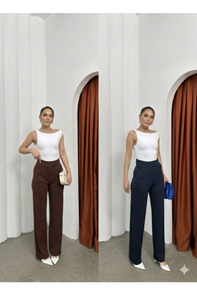 DEMORA Official Cırtlı palazzo pantolon 2’li Kahve/Laciver