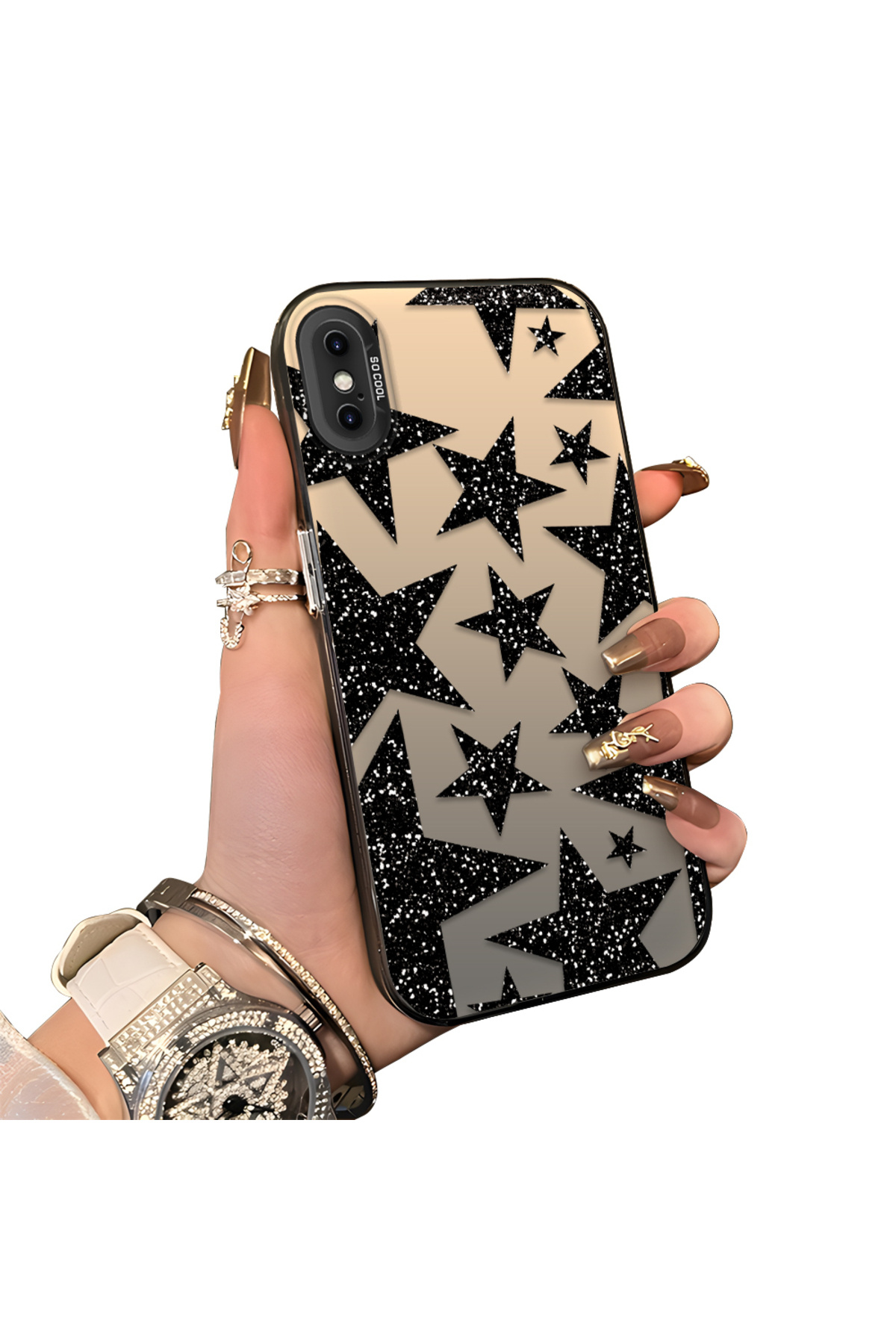 hard Acrylic Back Silicone Edge Lens Protection Case Star patterns for iPhone X/XS Compatible