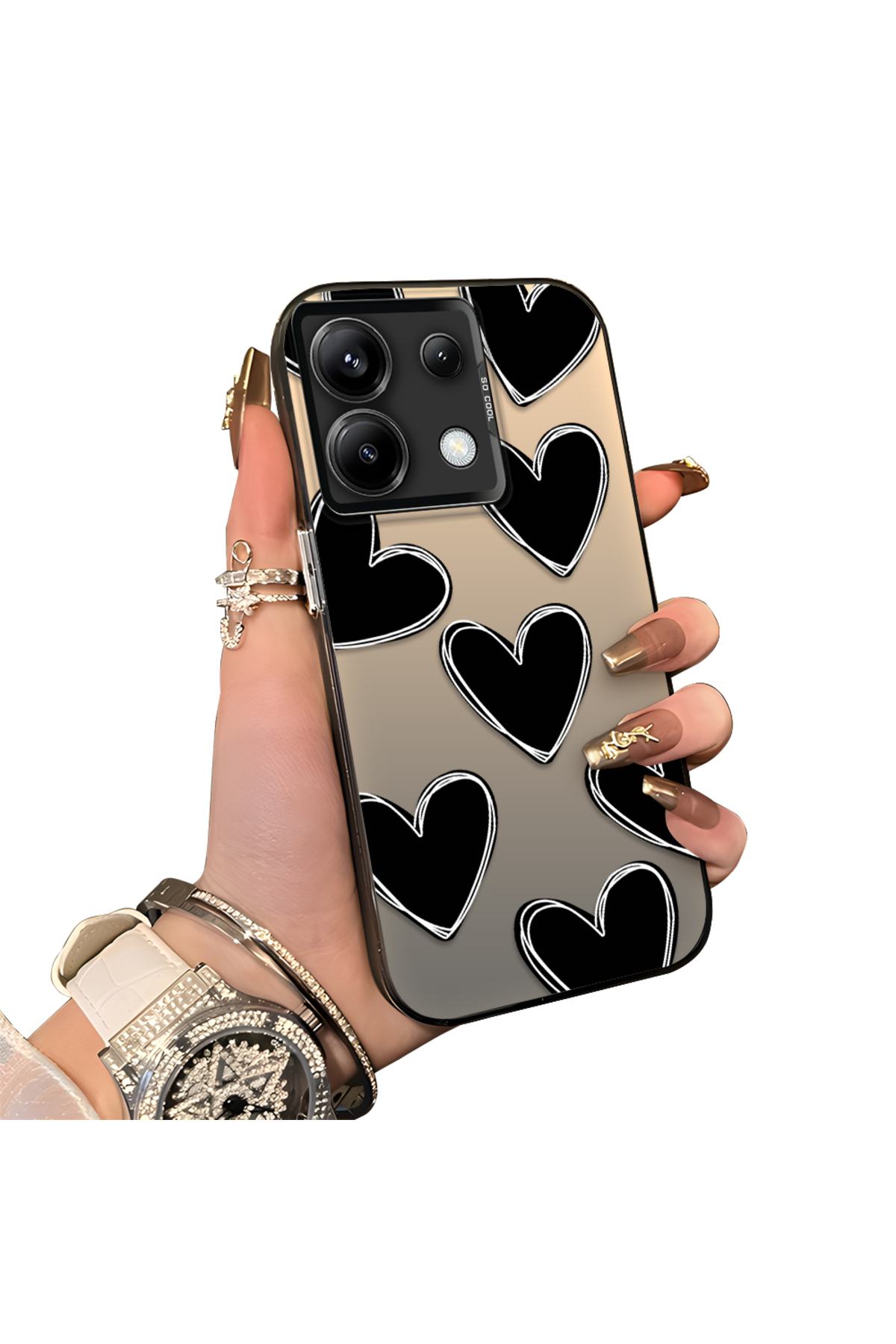 Redmi Note 13 Pro 5G Compatible Hard Acrylic Rear Silicone Edge Lens Protection Case Heart Pattern