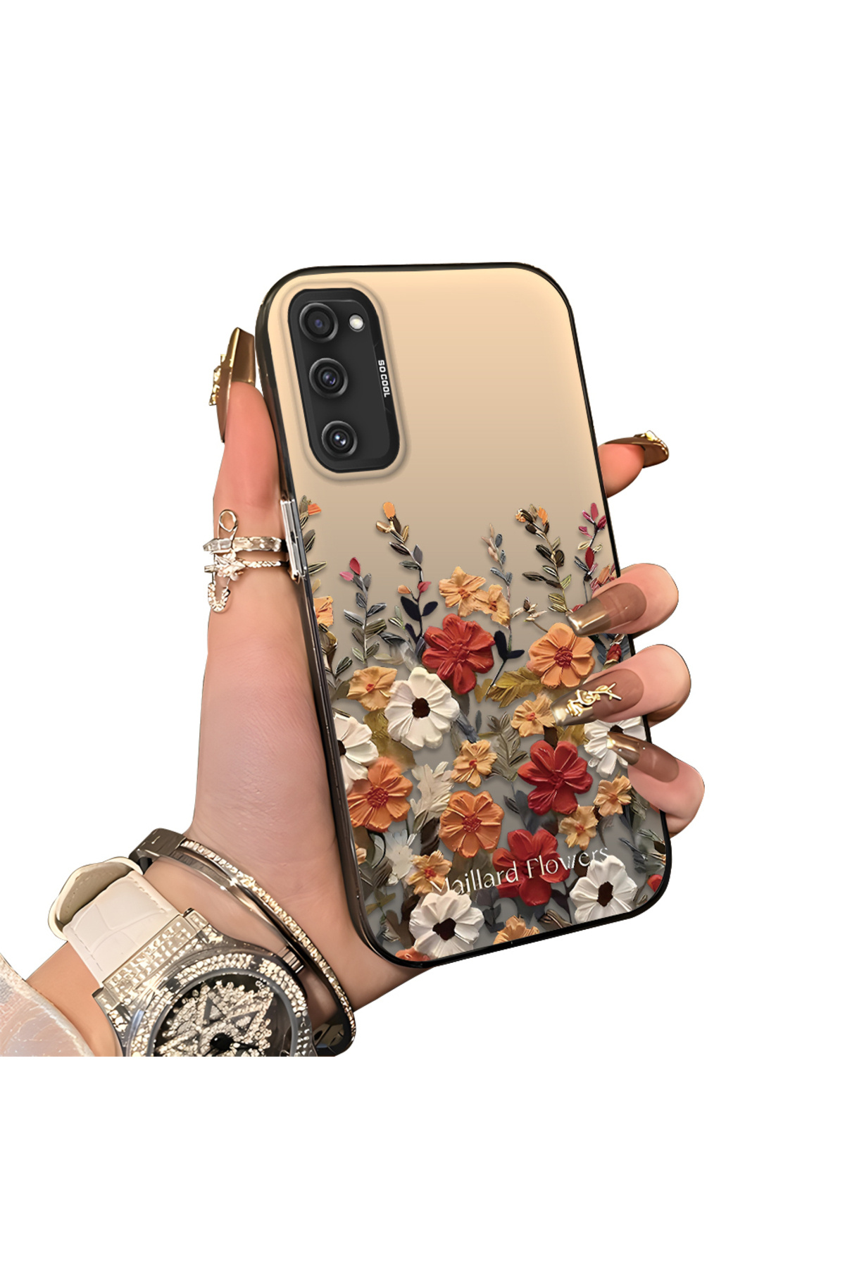 Samsung Galaxy S20 FE 4G/5G Compatible Hard Acrylic Rear Silicone Edge Lens Protection Case Beautiful Flower