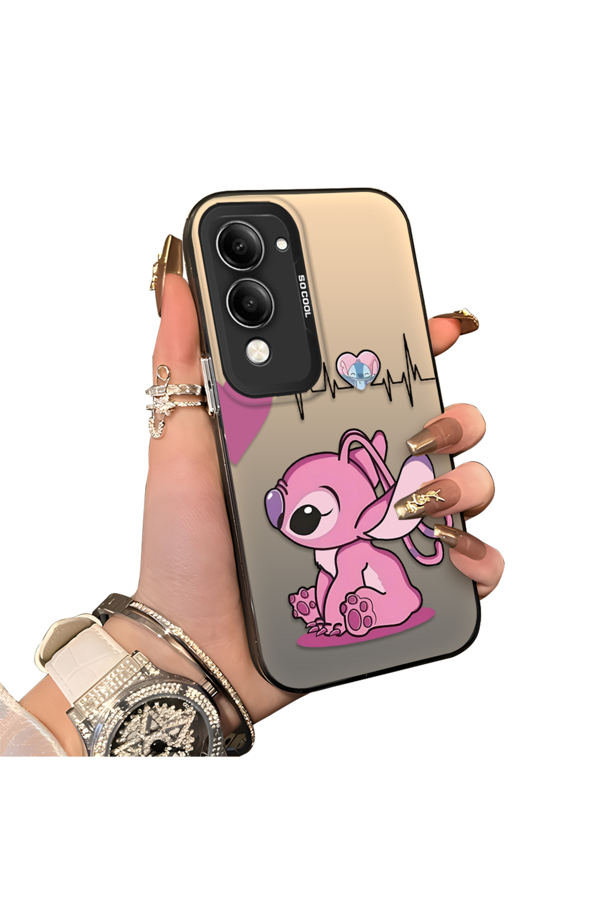 Vivo Y29S Compatible Hard Acrylic Rear Silicone Edge Lens Protection Case with Stitch Pattern