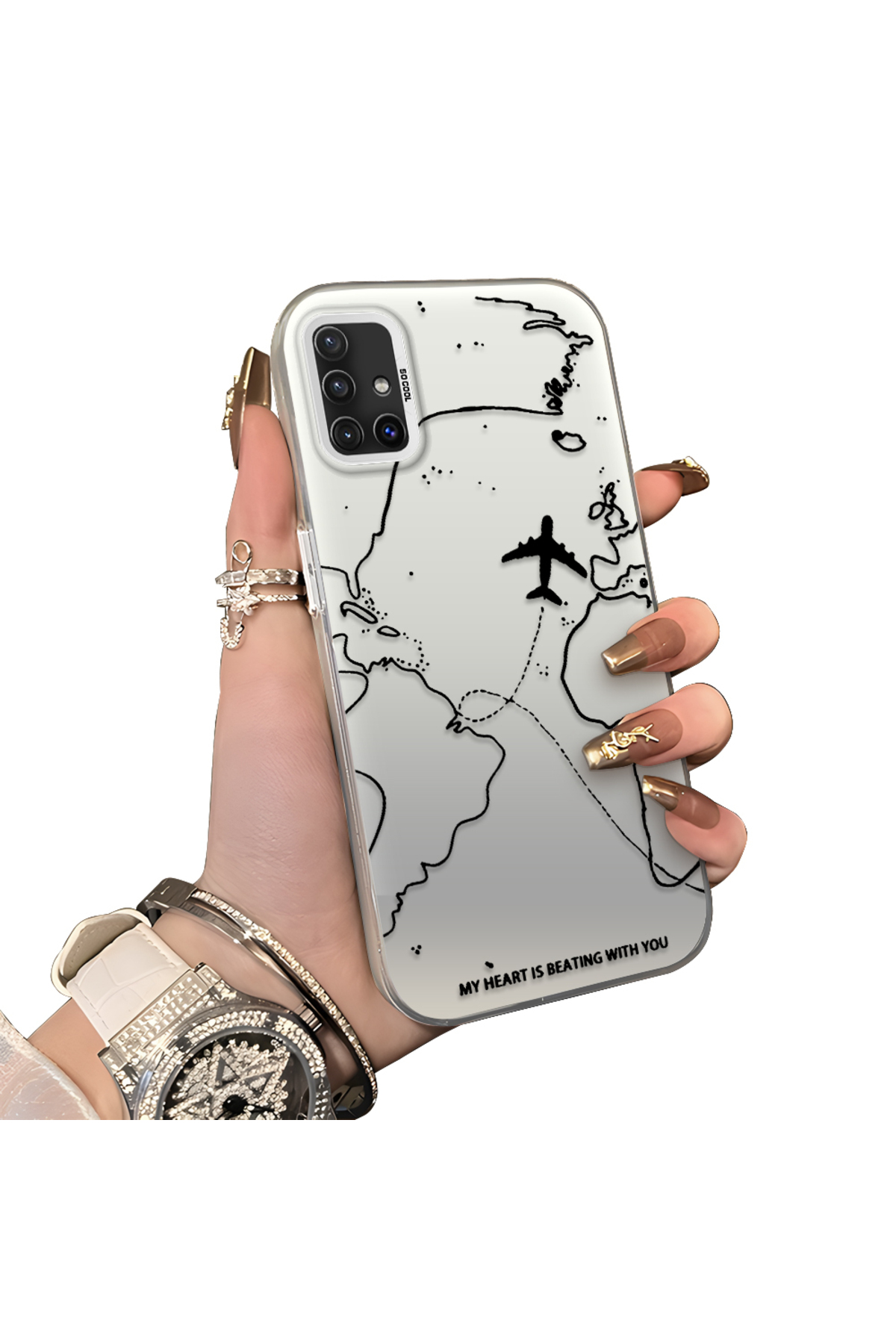 Samsung Galaxy A51 4G Compatible Hard Acrylic Rear Silicone Edge Lens Protection Case Airplane pattern
