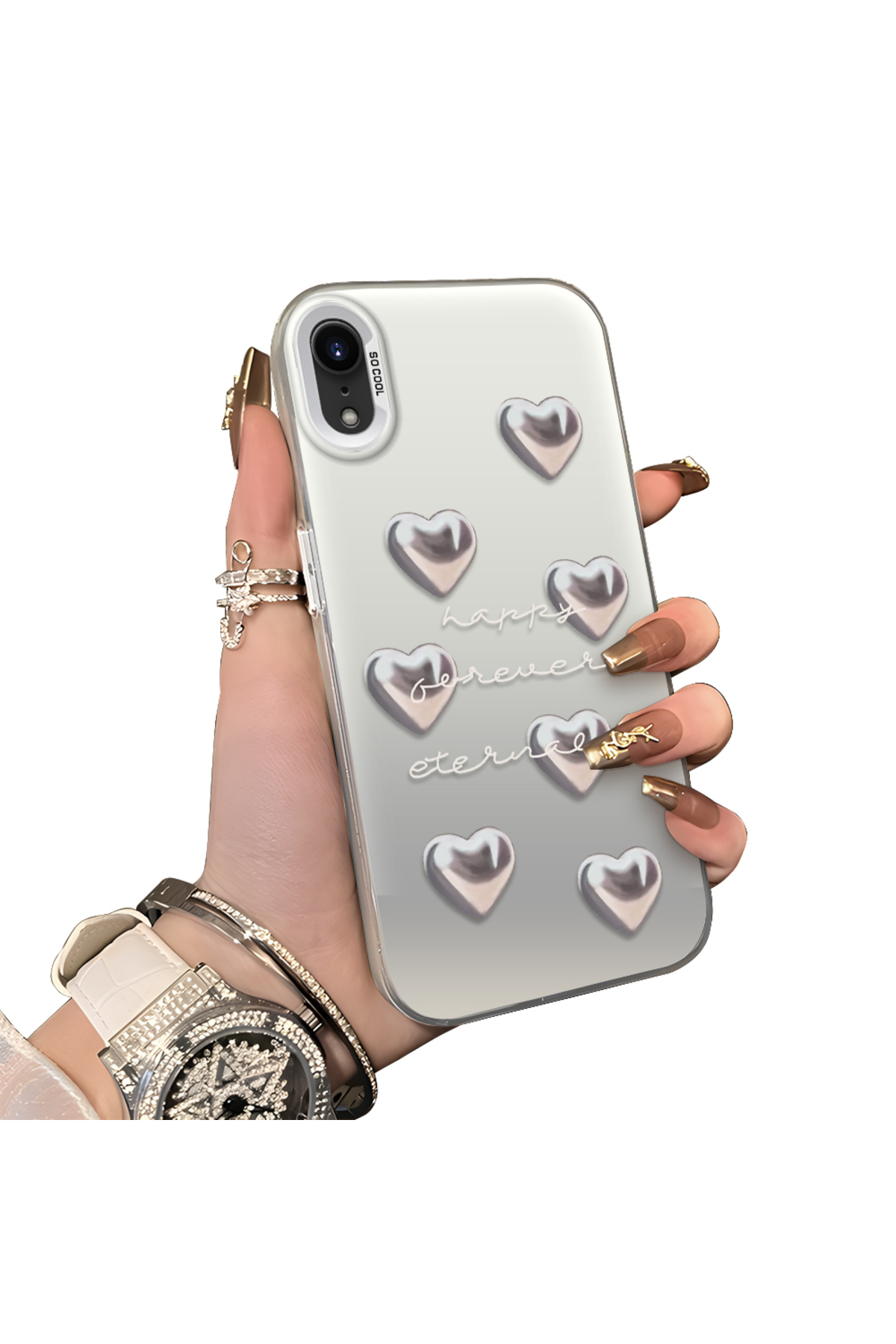 iPhone XR Compatible Hard Acrylic Back Silicone Edge Lens Protection Case Beautiful pattern