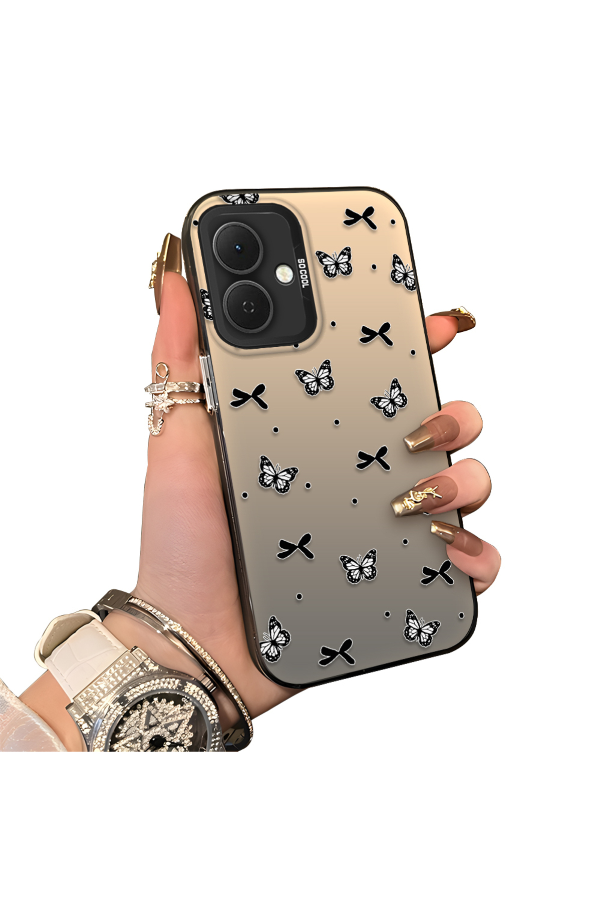 Tecno Spark Go 2 Compatible Hard Acrylic Rear Silicone Edge Lens Protection Case butterfly pattern