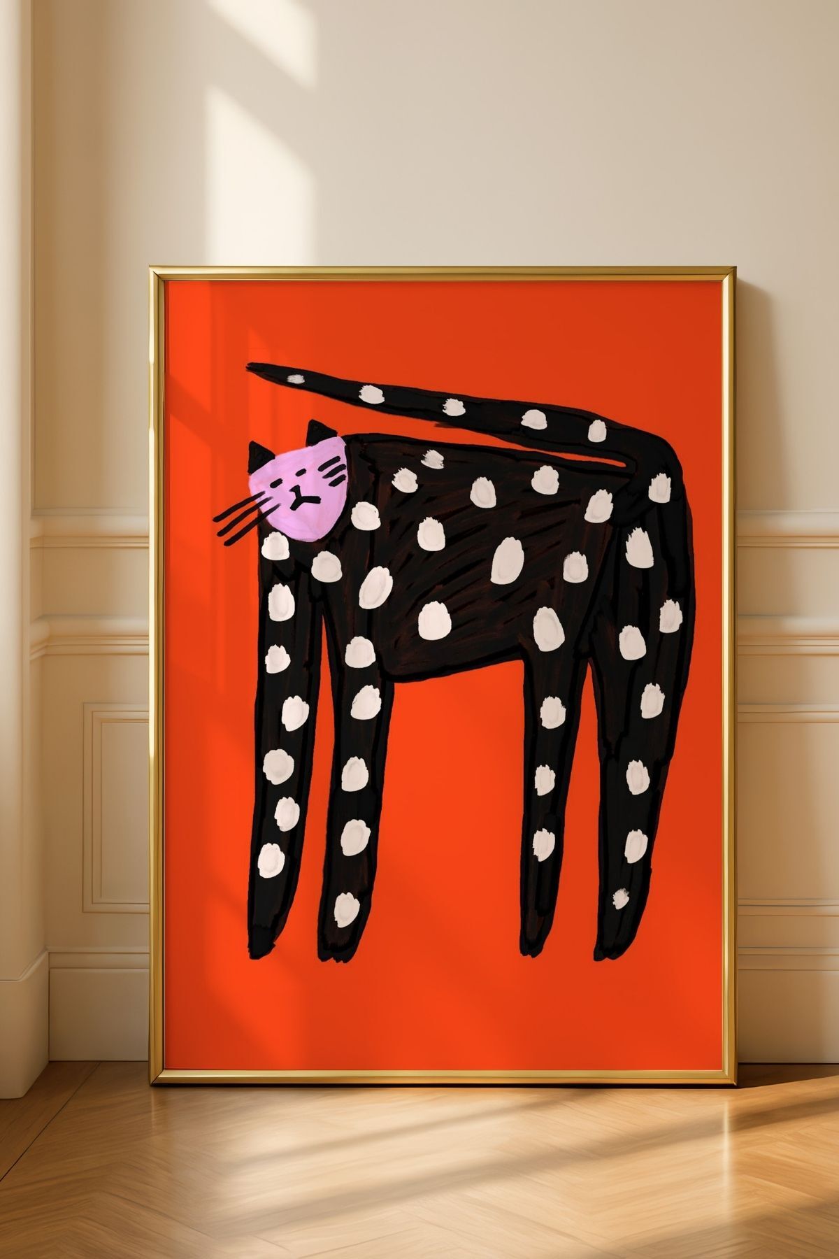 Kırmızı Kedi Tablosu Poster Modern Hayvan Figürlü Duvar Dekoru Çerçevesiz