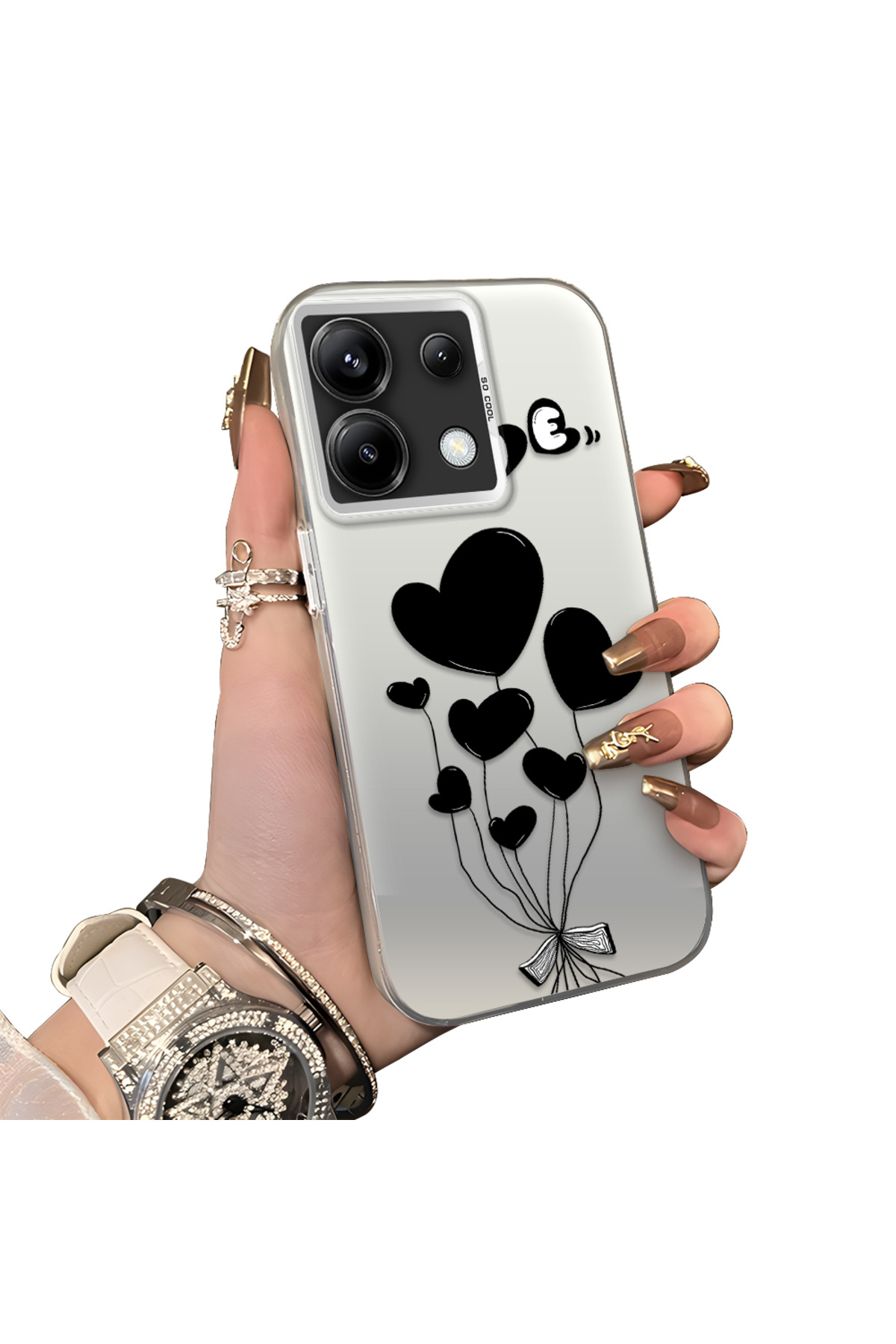 Redmi Note 13 Pro 5G Compatible Heart Balloon Pattern Protected Silicone Phone Case