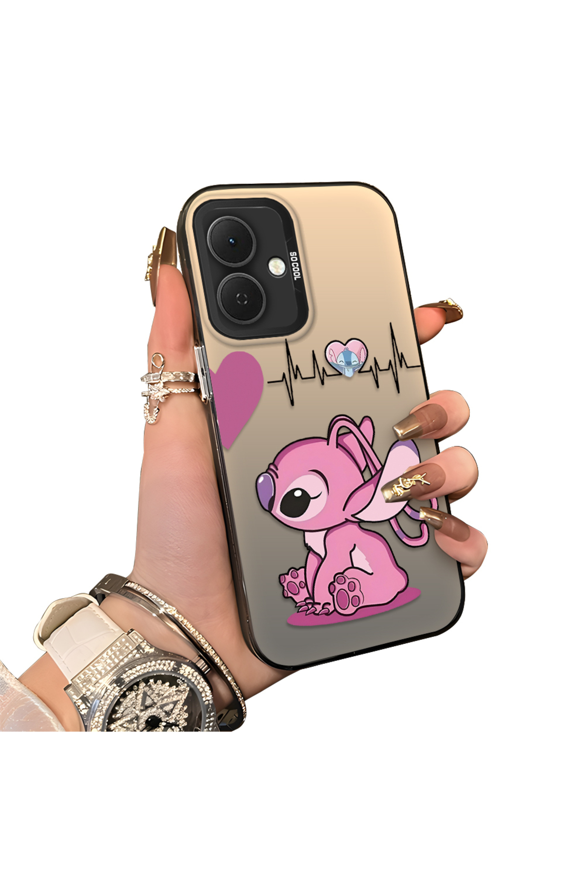 Tecno Spark Go 2 Compatible Hard Acrylic Rear Silicone Edge Lens Protection Case with Stitch Pattern