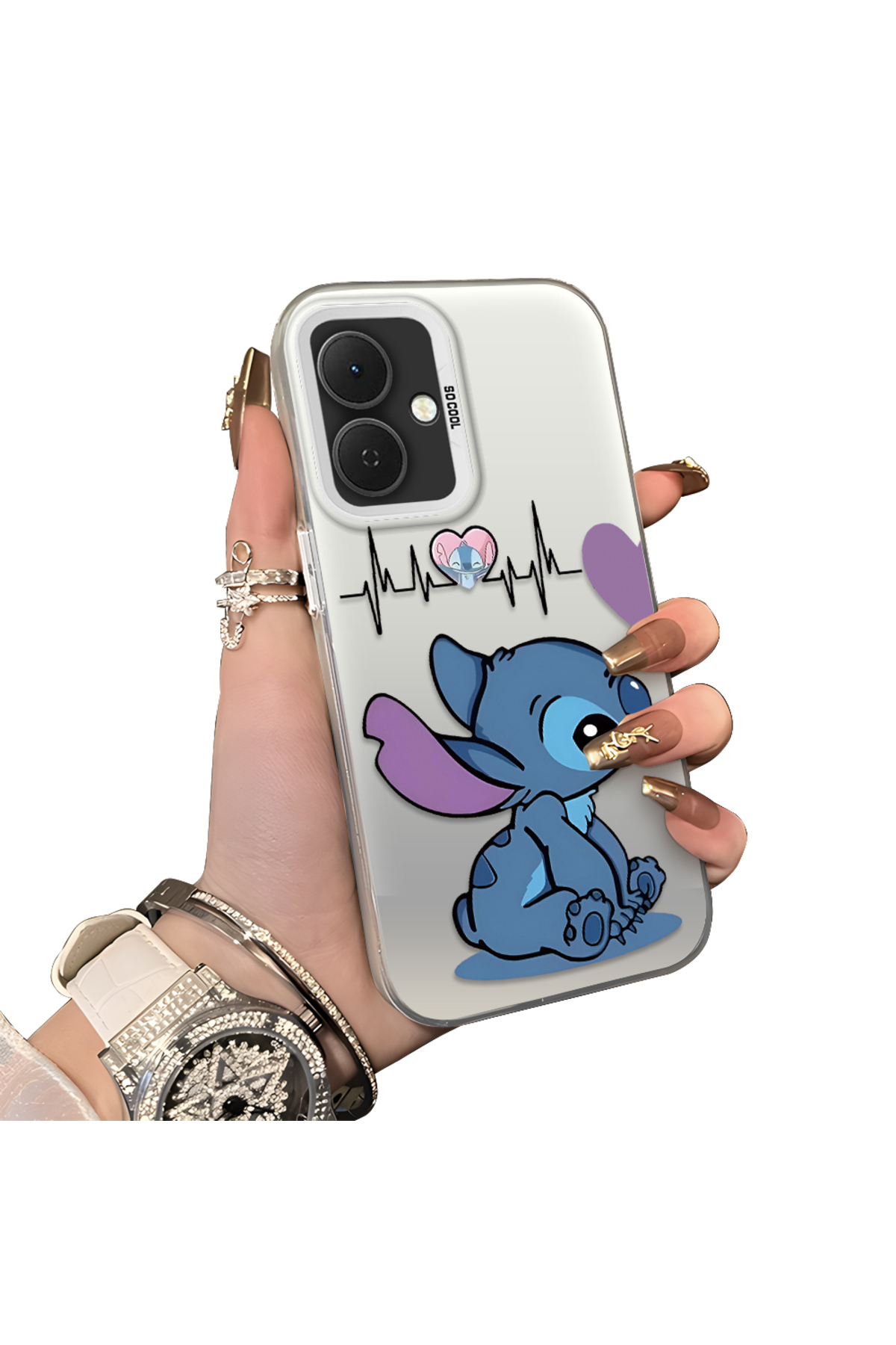 Tecno Spark Go 2 Compatible Hard Acrylic Rear Silicone Edge Lens Protection Case with Stitch Pattern