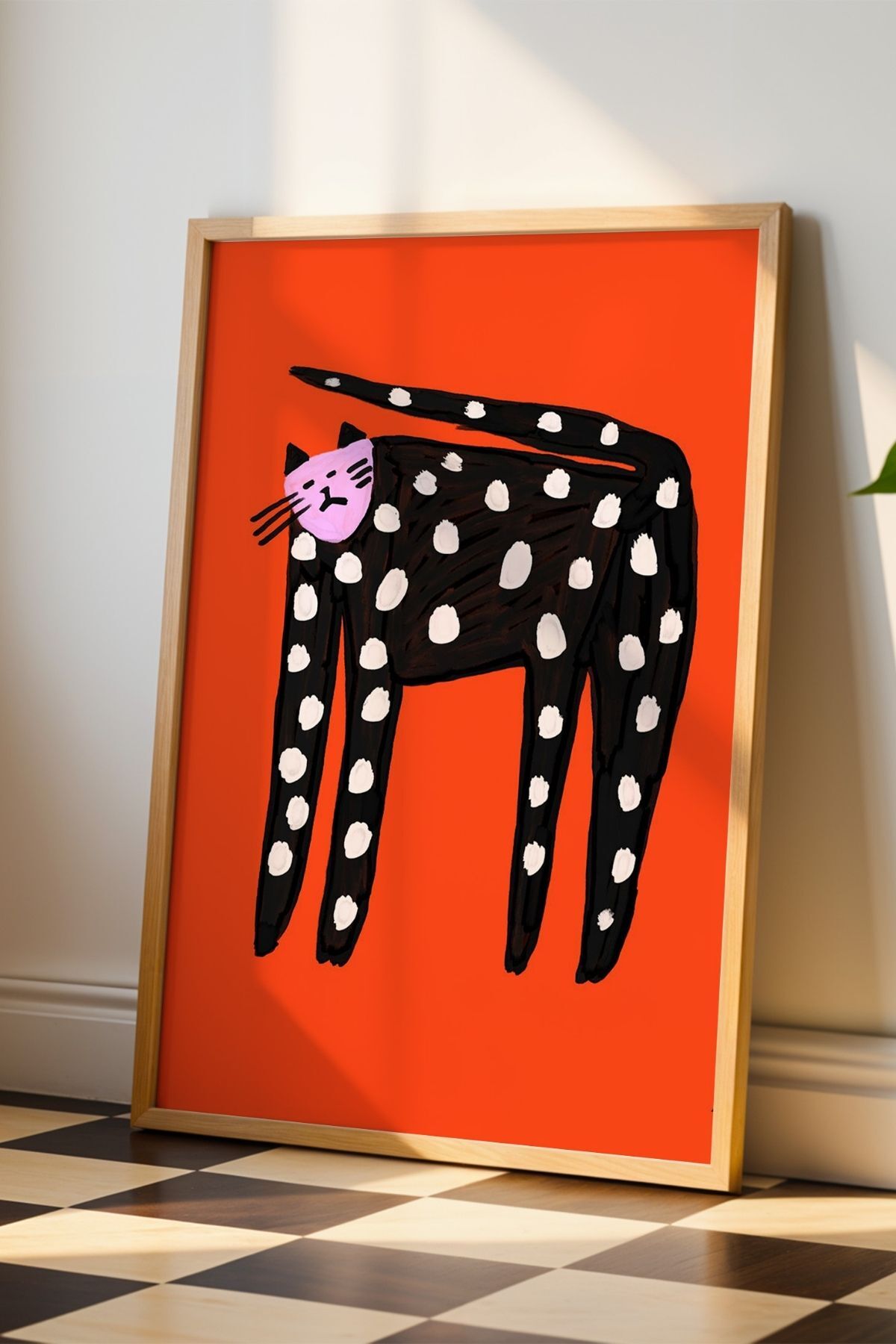 Kırmızı Kedi Tablosu Poster Modern Hayvan Figürlü Duvar Dekoru Çerçevesiz
